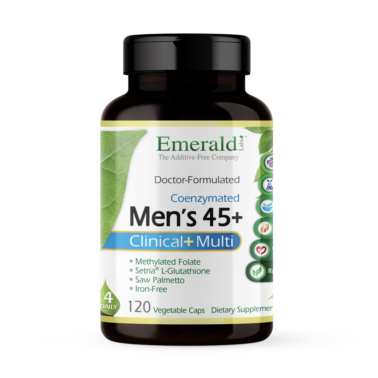 Emerald Labs Men's 45+ 4-Daily Multi - Multivitamin with CoQ10, Saw Palmetto, and Extra Lycopene Supporting Healthy Heart, Strong Bones, and Immune Health - 120 Vegetable Capsules