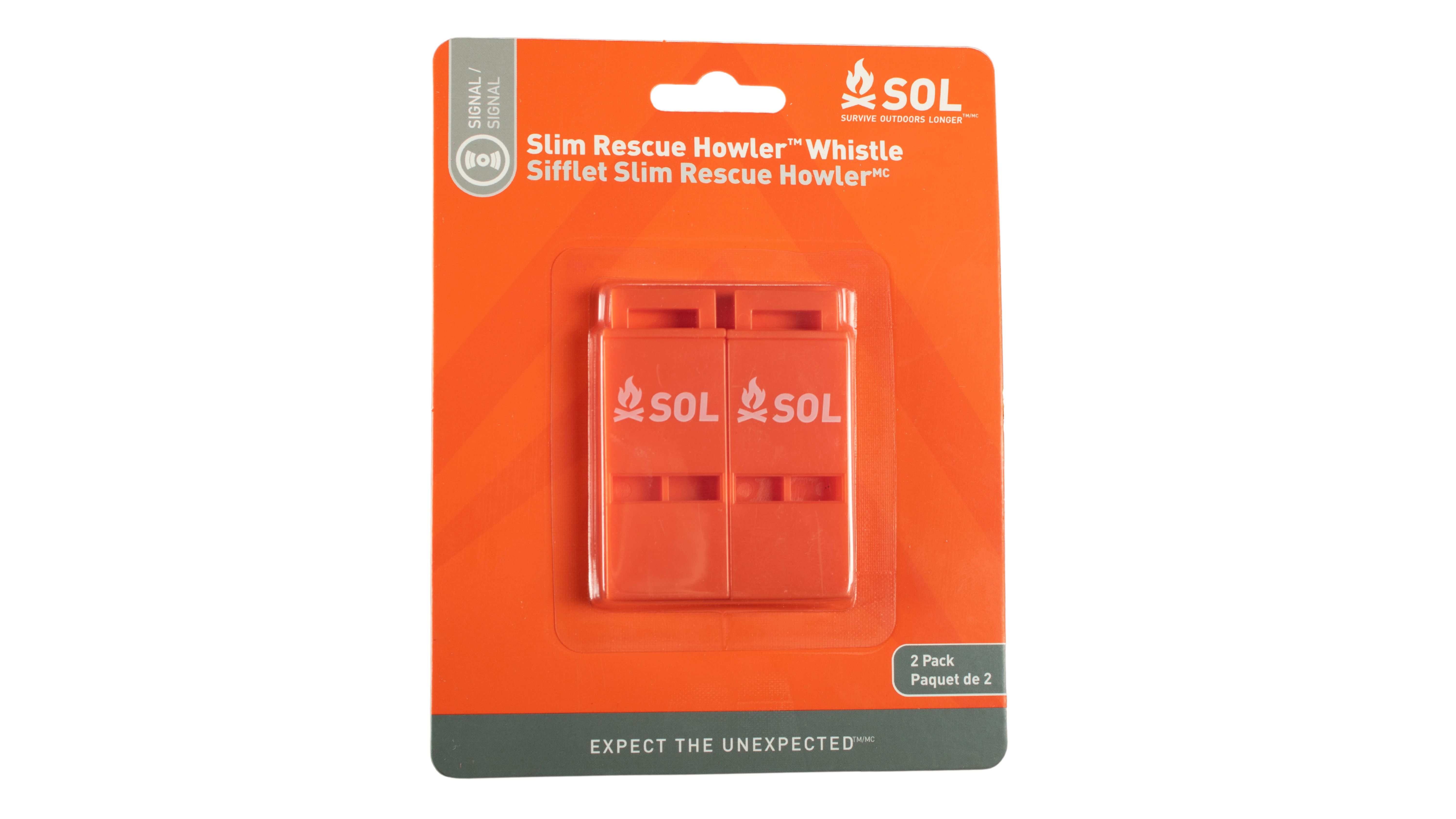 S.O.L. Survive Outdoors Longer S.O.L. Slim Rescue Howler Whistle, 2ct (Pack of 3)