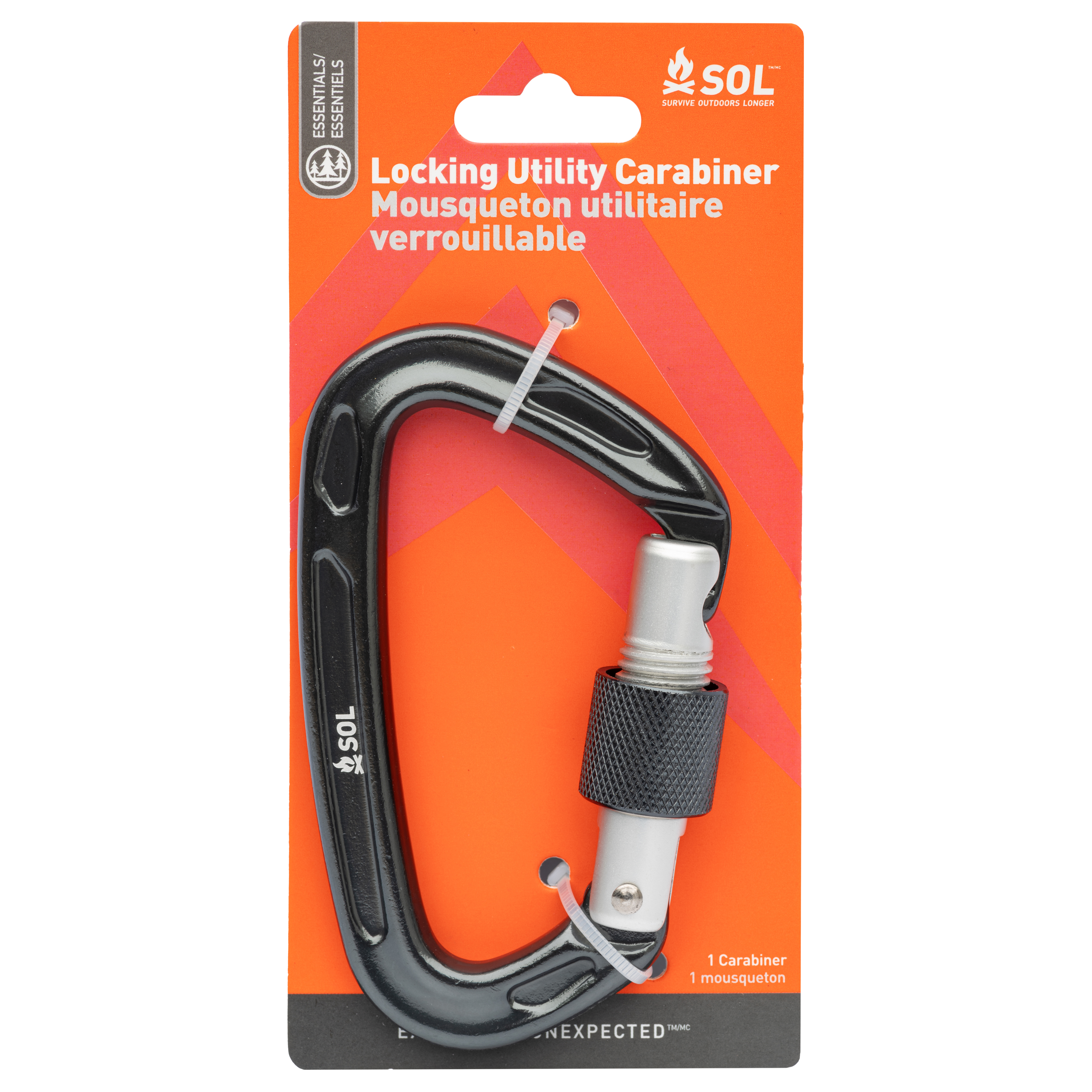 S.O.L. Survive Outdoors Longer SOL Locking Utility Carabiner 10 cm - (Pack of 2)