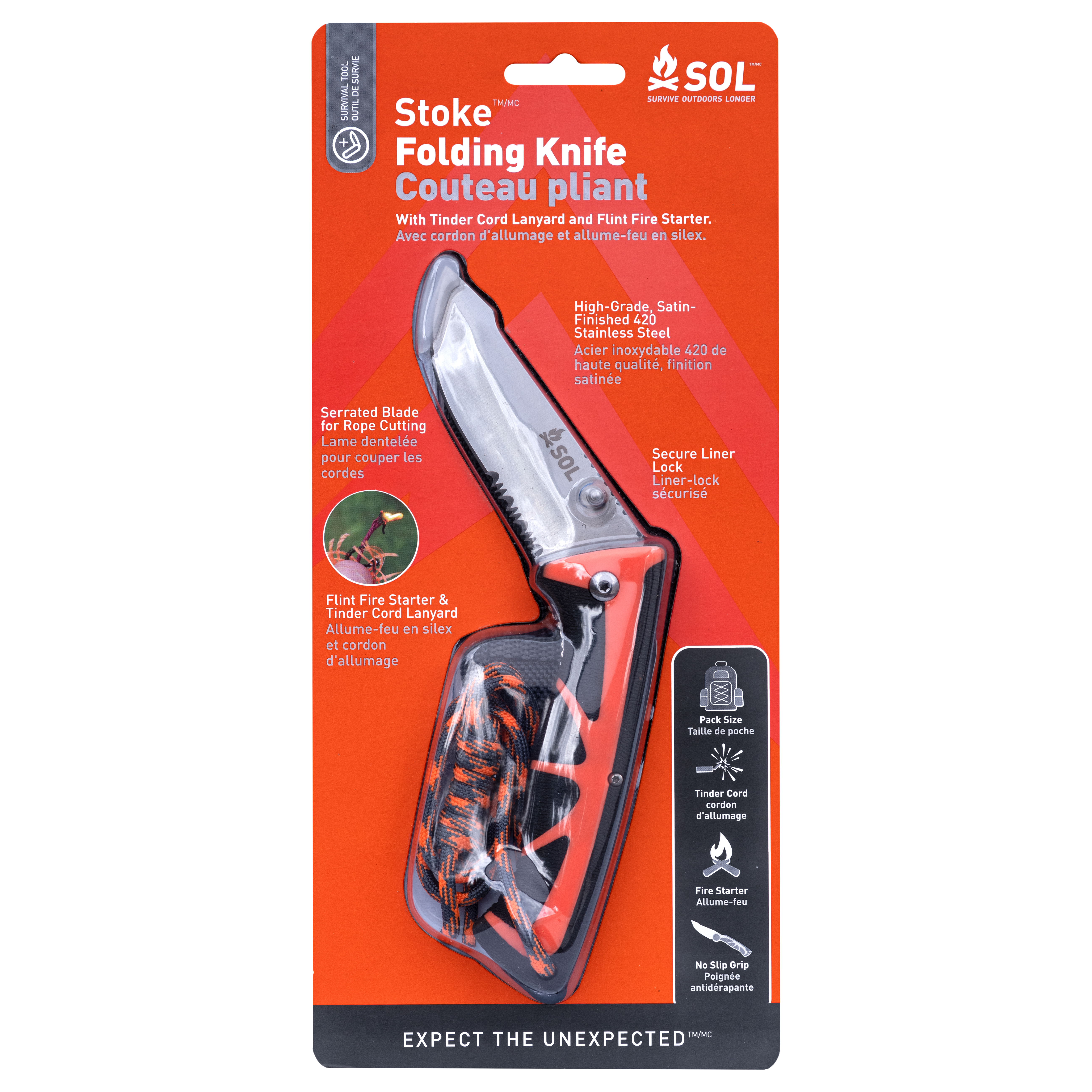 SOL Survival Stoke Folding Knife and Tinder Cord