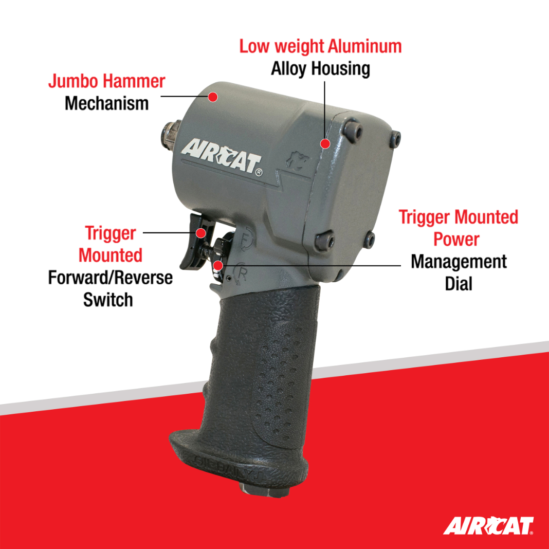 AIRCAT Pneumatic Tools 1057-TH: Stubby Impact Wrench 700 ft-lbs - 1/2-Inch - Bild 9 von 14