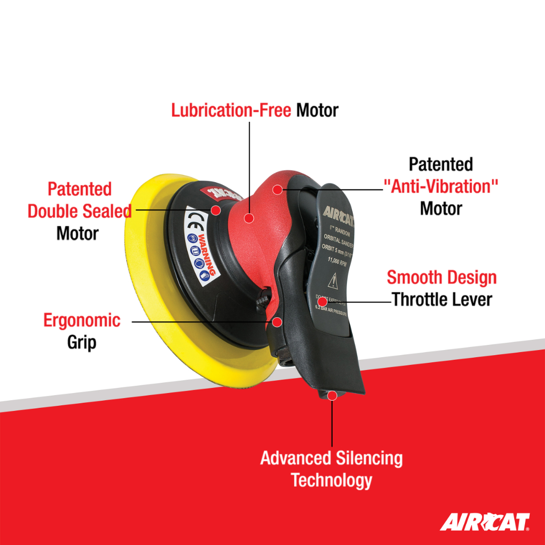 AIRCAT Pneumatic Tools 6700-6-336: 6 In Lubrication Free Palm Sander 11,000 RPM