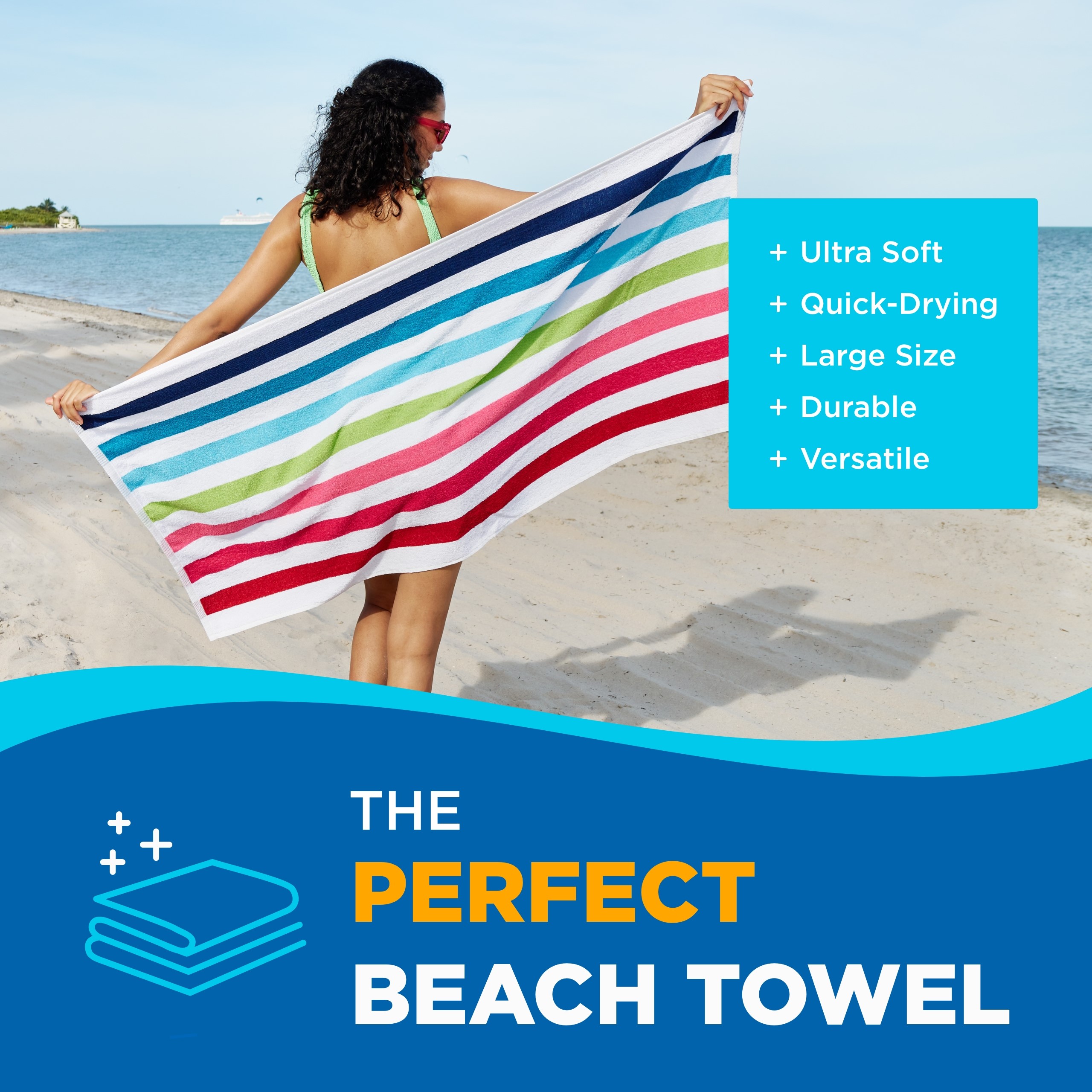 Ben Kaufman Cabana Stripe Beach Towels, Oversized, Quick-Dry Cotton, 30" x 60... - Picture 9 of 14