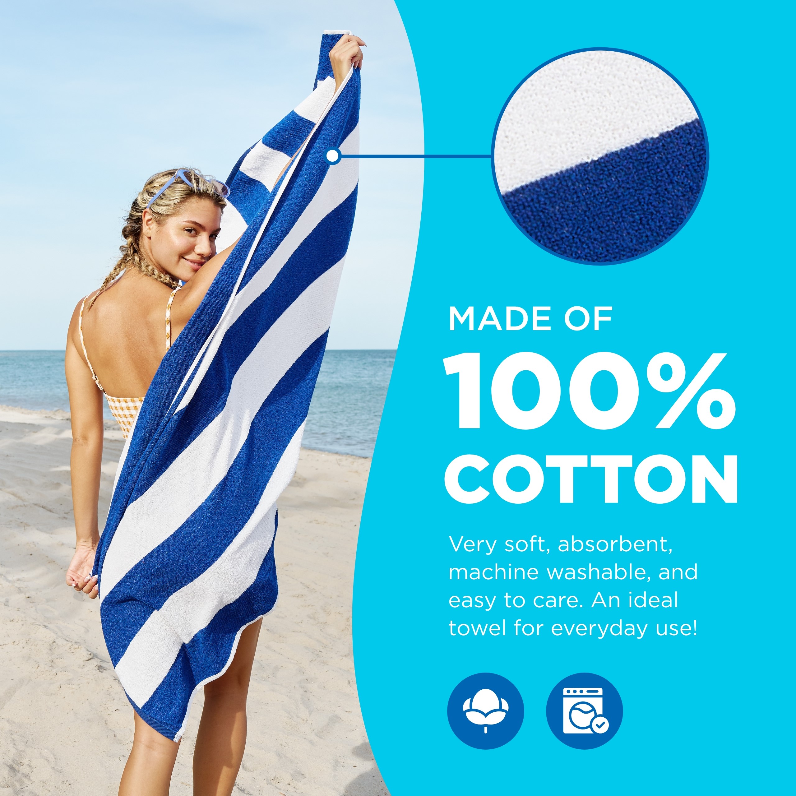 Ben Kaufman Cabana Stripe Beach Towels, Oversized, Quick-Dry Cotton, 30" x 60... - Picture 10 of 14