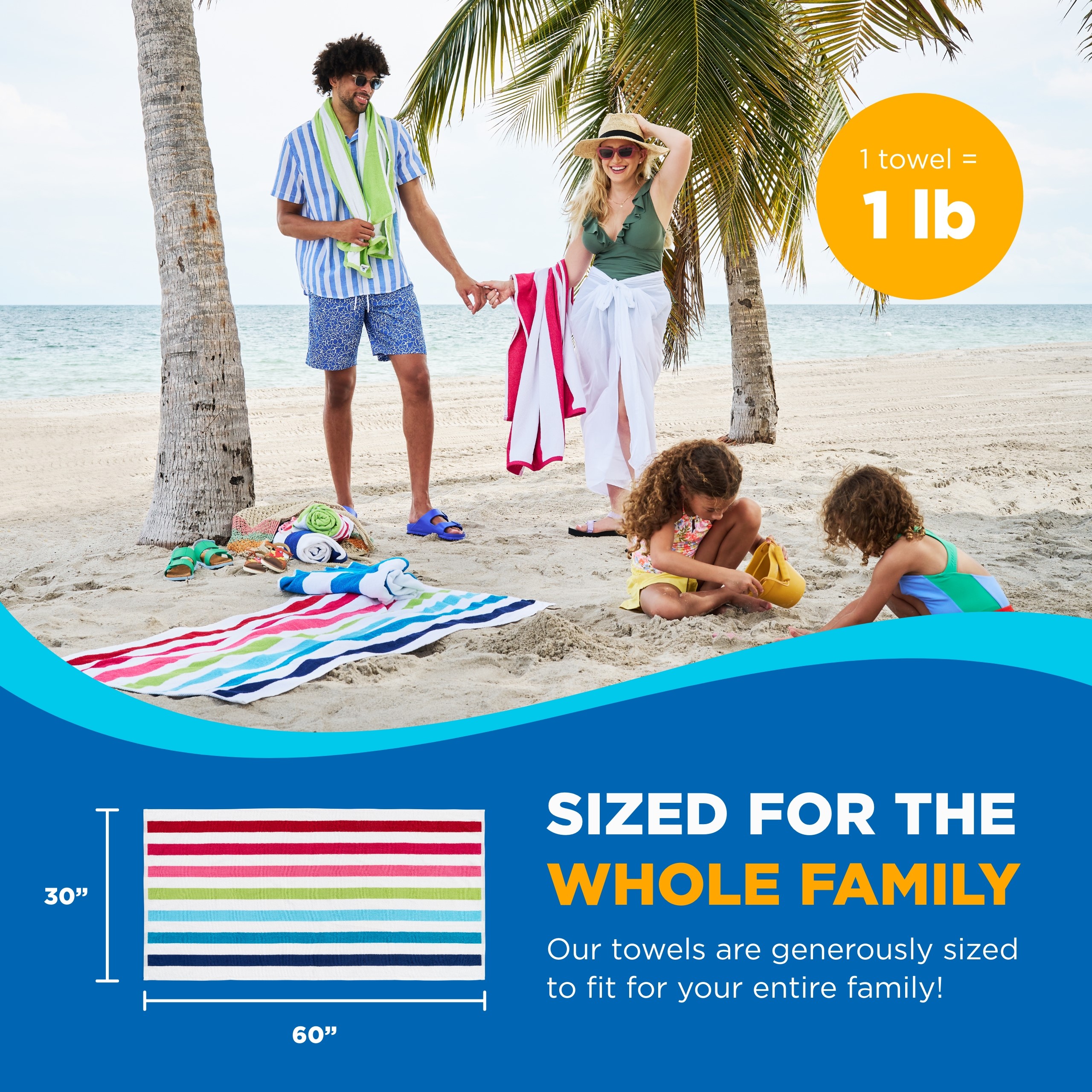 Ben Kaufman Cabana Stripe Beach Towels, Oversized, Quick-Dry Cotton, 30" x 60... - Picture 12 of 14