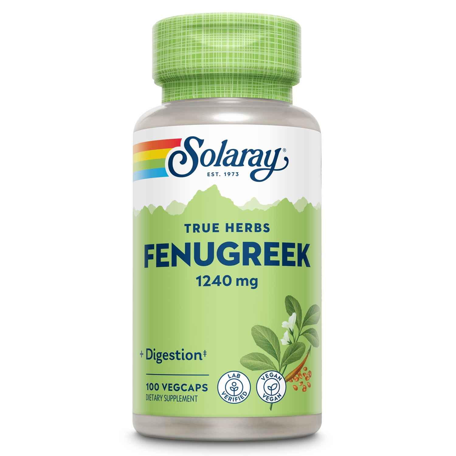 Solaray Fenugreek Seed 1240 mg, Healthy Digestion Support and More, Vegan and Lab Verified for Quality, 50 Servings, 100 VegCaps