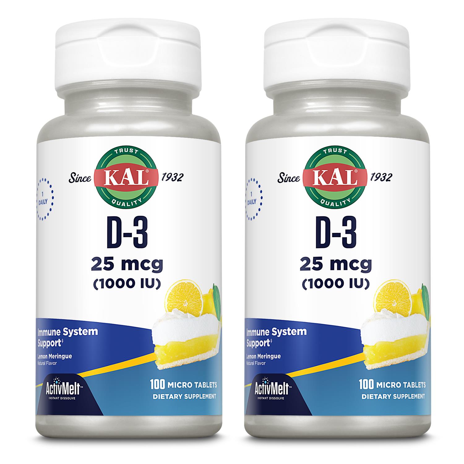 KAL Vitamin D-3 1000 IU | Natural Lemon Flavor ActivMelt Micro Tablets | Healthy Immune Function & Bone Support | 100ct