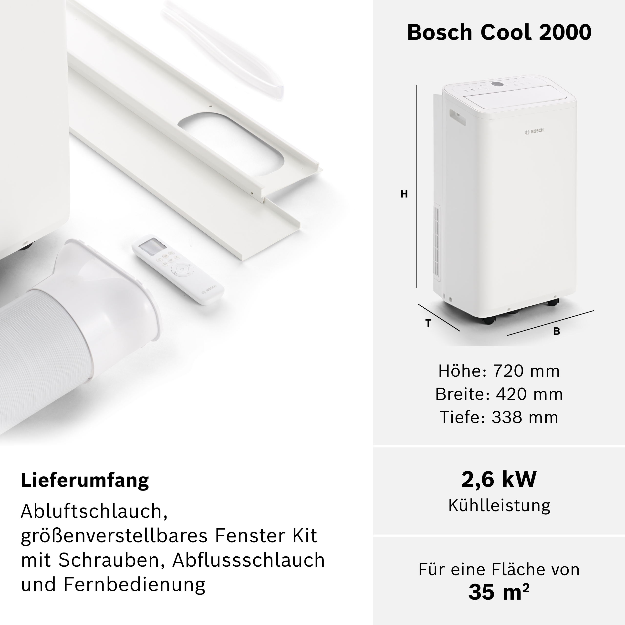 Bosch Cool 2000 Mobiles Klimagerät - 3in1, Energierating A - Bild 8 von 26