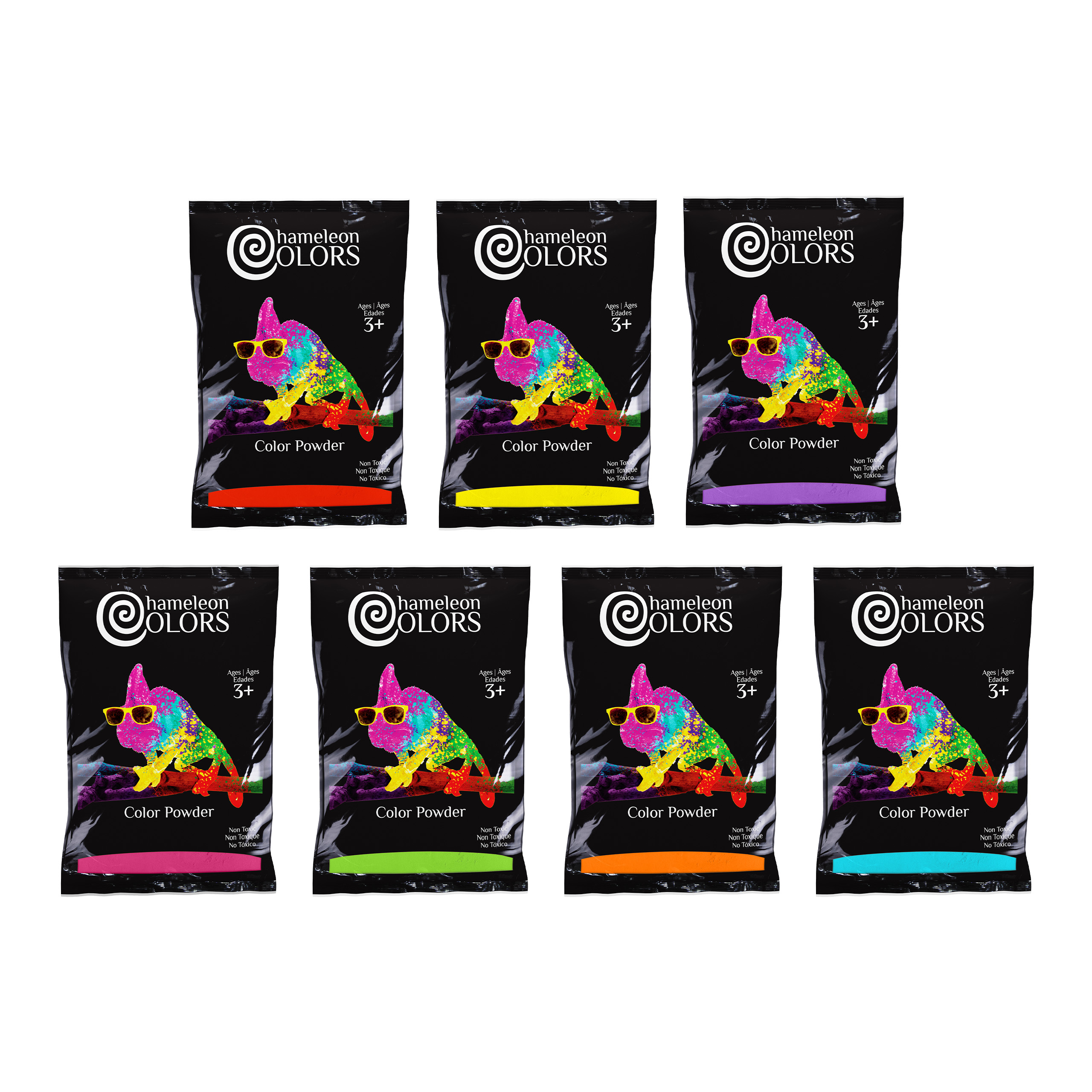Chameleon Colors Rainbow Color Powder, 7 Colors of Holi Color, 7 Pounds (1 Pound per Bag), Pack of 7