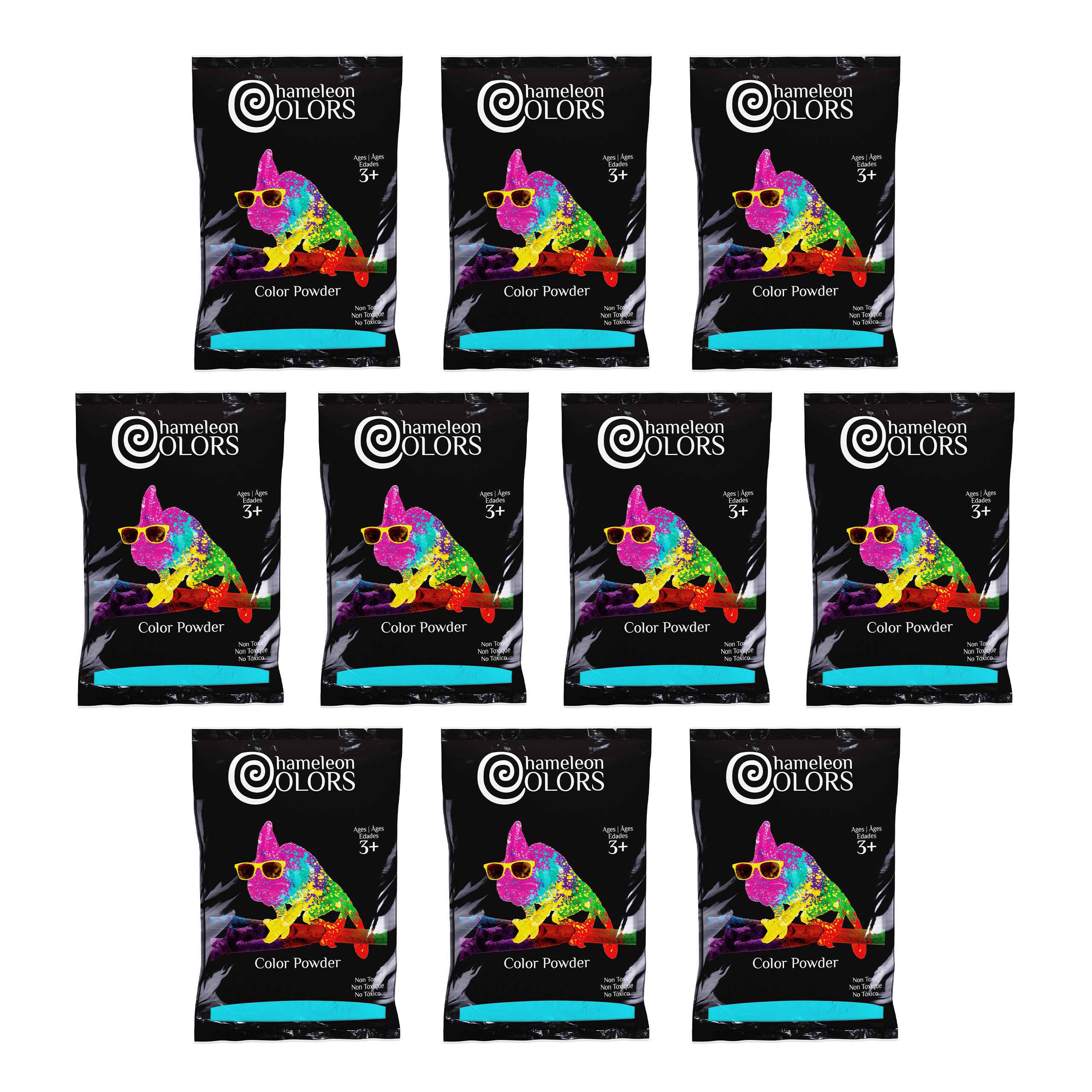Chameleon Colors Color Powder, Vibrant Blue Holi Color, 10 Pounds (1 Pound per Packet), Pack of 10