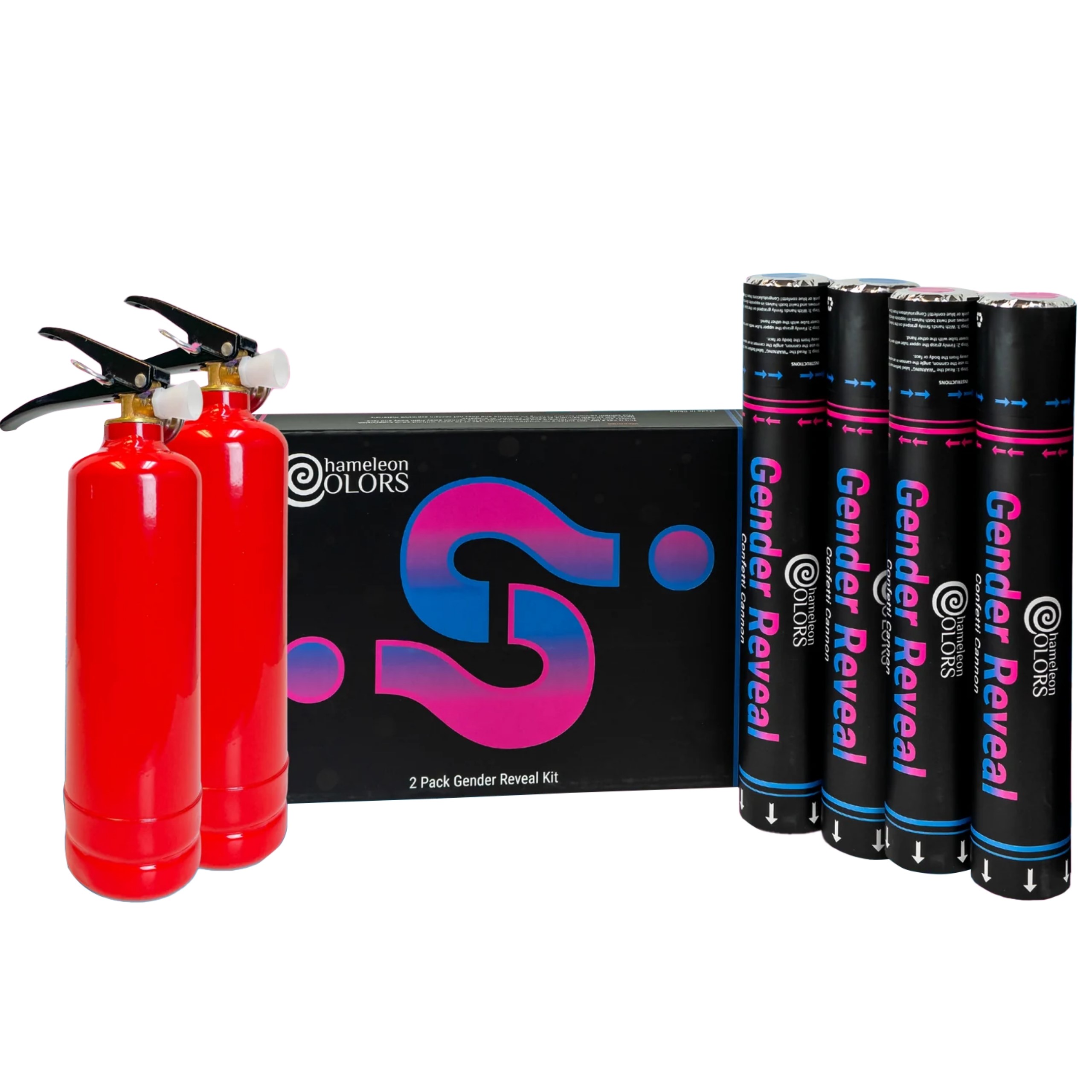 Chameleon Colors Gender Reveal Confetti Cannons and Color Blasters - Includes 2 Pink and 2 Blue Baby Reveal Cannons and 1 Pink and 1 Blue Color Blaster