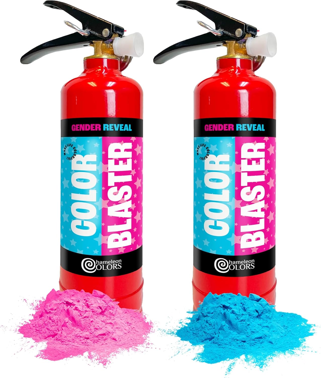 Chameleon Colors Gender Reveal Fire Extinguisher Color Blasters, 1 Pink Blaster, 1 Blue Blaster