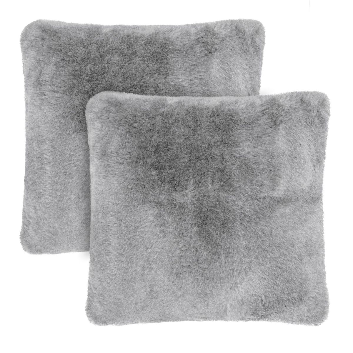 Chanasya Faux Fur Gray Throw Pillow Cover 2 Piece Set 18x18 Inches- Fluffy Plush Two Tone Super Soft Cushion Covers for Couch Sofa Chair Bed - Accent Decorative Luxurious Square Pillow Covers - Silver