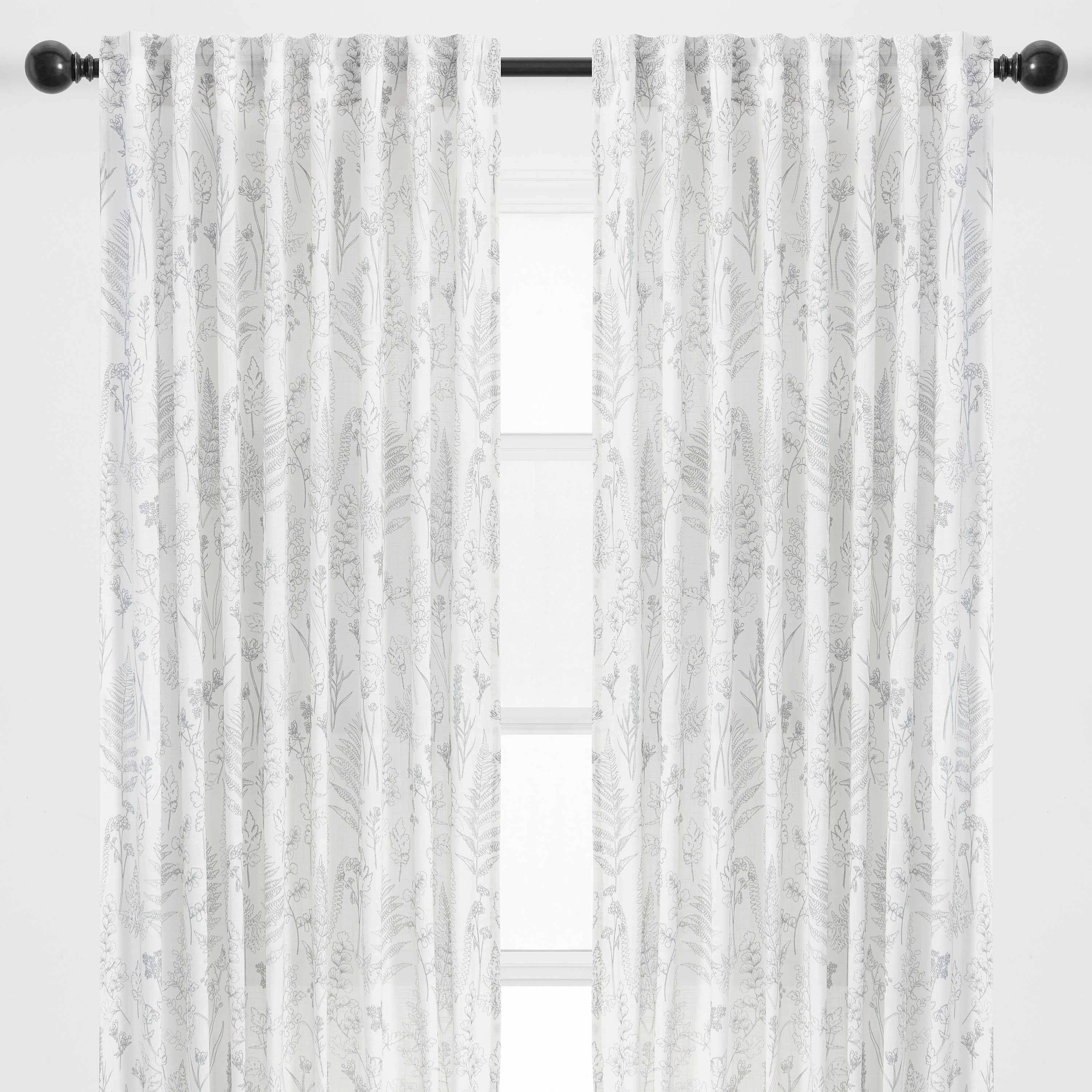 Chanasya 2-Panel Botanical Print Soft Textured Light Filtering Curtain Panels - 3-in-1 Back Tab Rod Pocket Ring Tab - Semi Sheer Window Curtains for Living Room Bedroom - 52 x 108 Inches - Charcoal