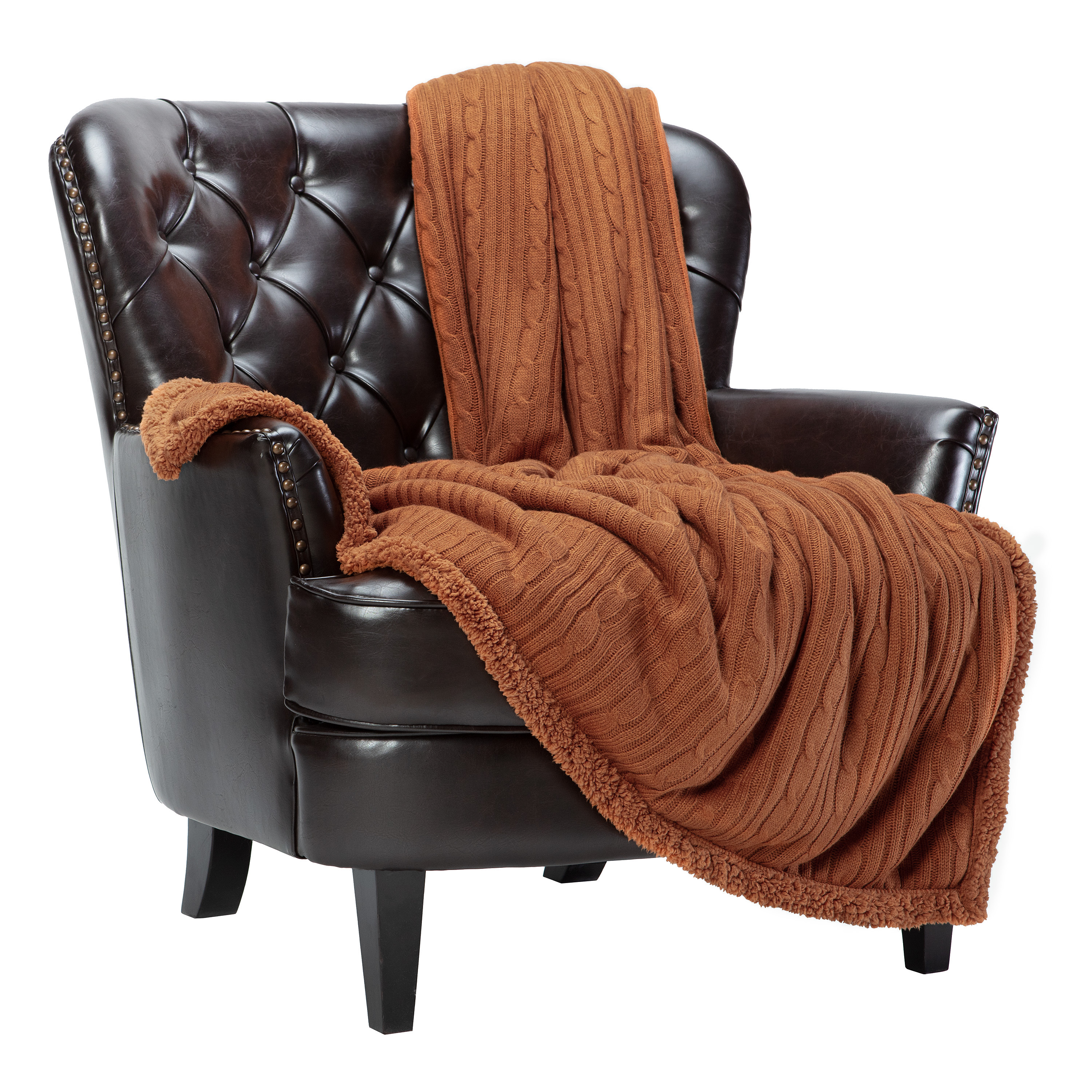 Chanasya Rust Brown Soft Cable Knit Throw Blanket - Fluffy Sherpa Plush Thick Warm Lightweight Cozy Modern Rust Orange Knitted Blankets - for Sofa Couch Living Room and Bed Room (50x65 Inch) - Cashew