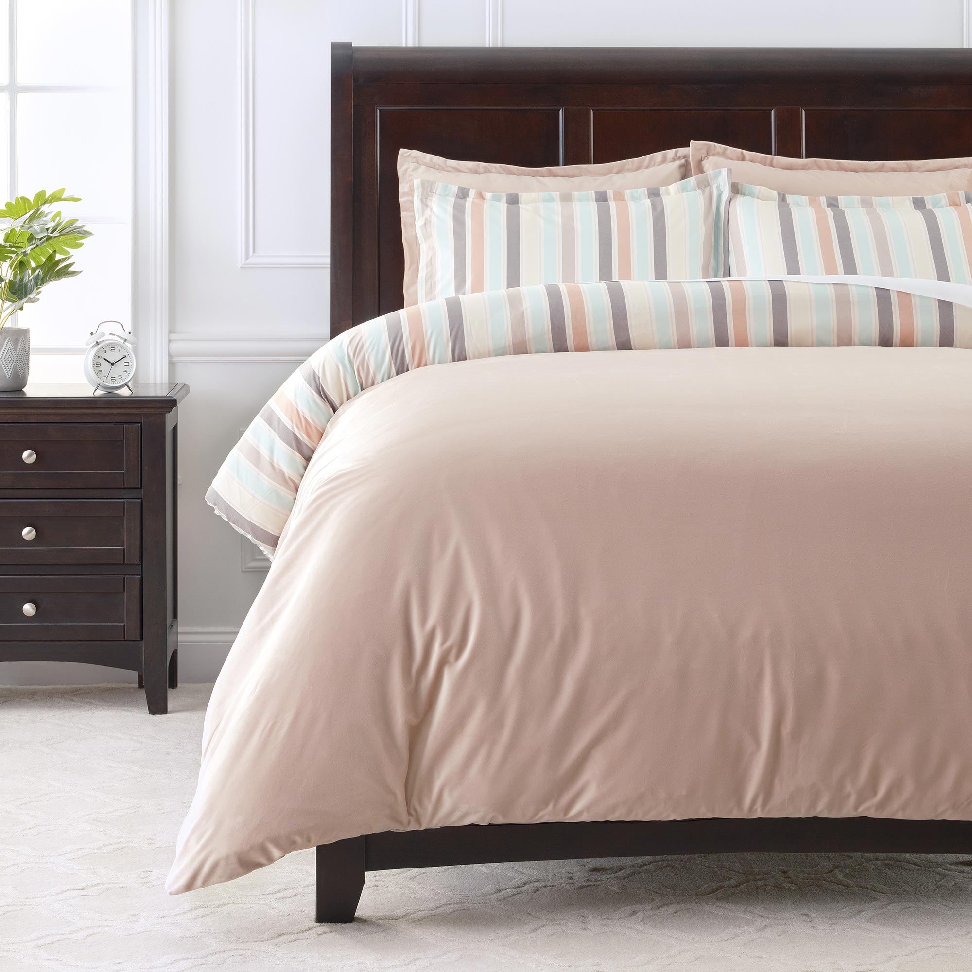 Chanasya 3-Piece Reversible Ultra Soft Brushed Microfiber Velvet Bedding Comforter Duvet Cover Set - Pastel Pink Stripe Print - (1 Duvet Cover & 2 Pillow Shams) - Twin Bed