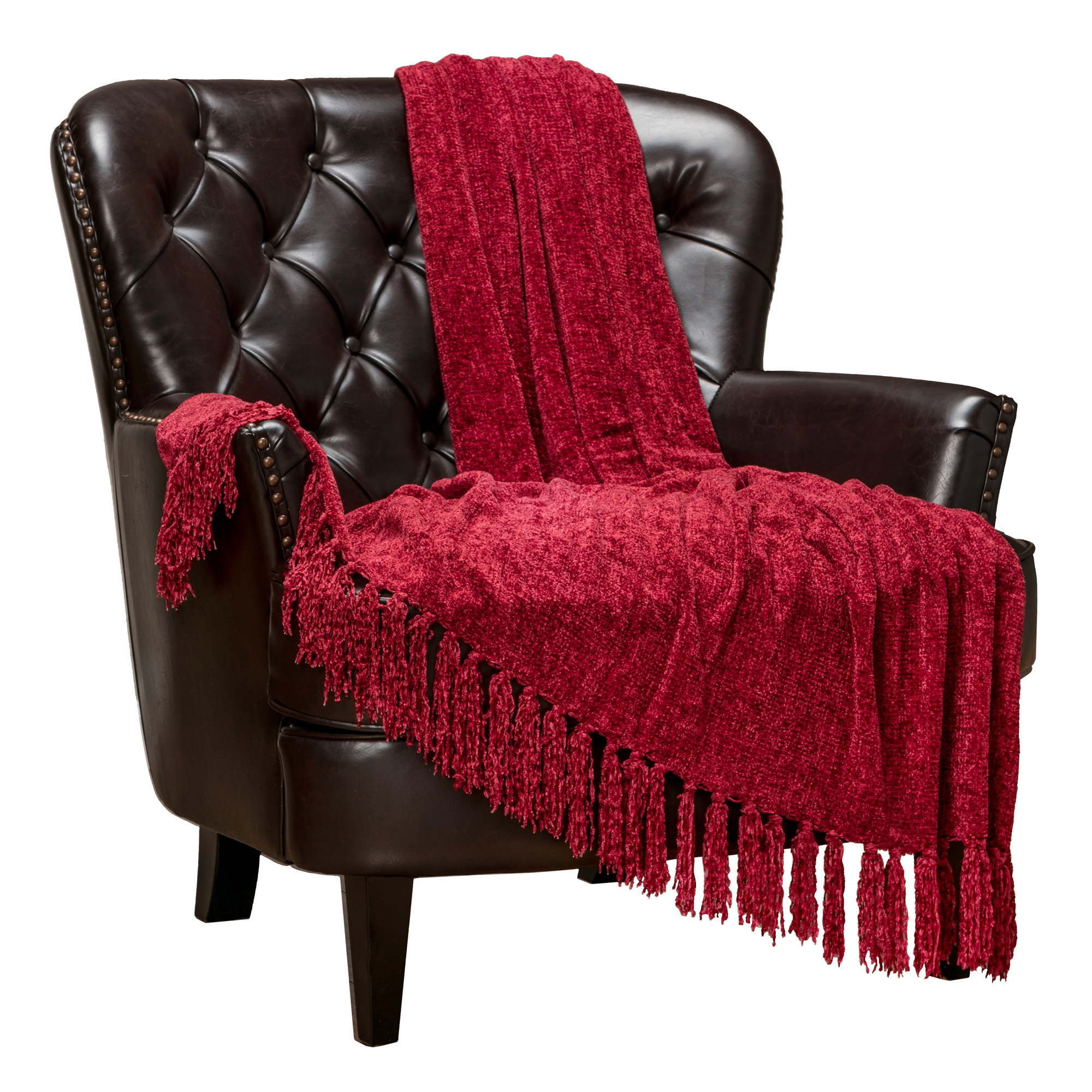 Chanasya Chenille Velvety Texture Decorative Throw Blanket with Tassels Super Soft Cozy Classy Elegant with Subtle Shimmer for Sofa Couch Bed Living Bed Room Red Throw Blanket (50x65 Inches) Red