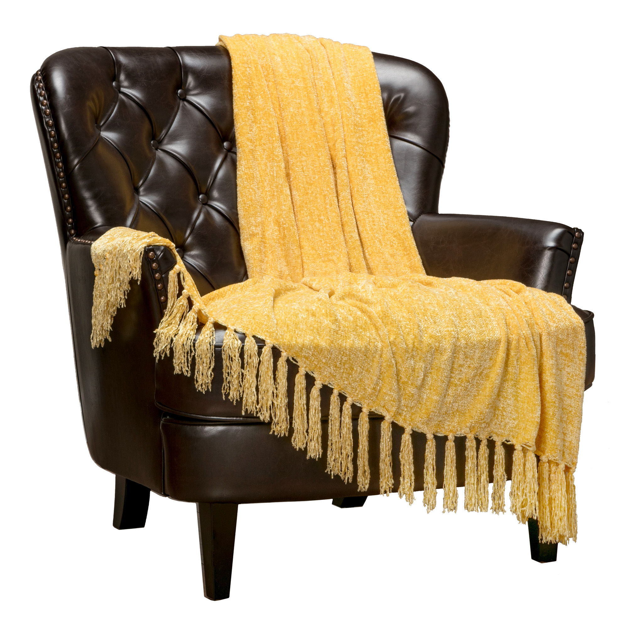 Chanasya Chenille Velvety Texture Decorative Throw Blanket with Tassels Super Soft Cozy Classy Elegant with Shimmer for Sofa Chair Couch Bed Living Bed Room Sunny Throw Blanket (50x65 Inches) Yellow
