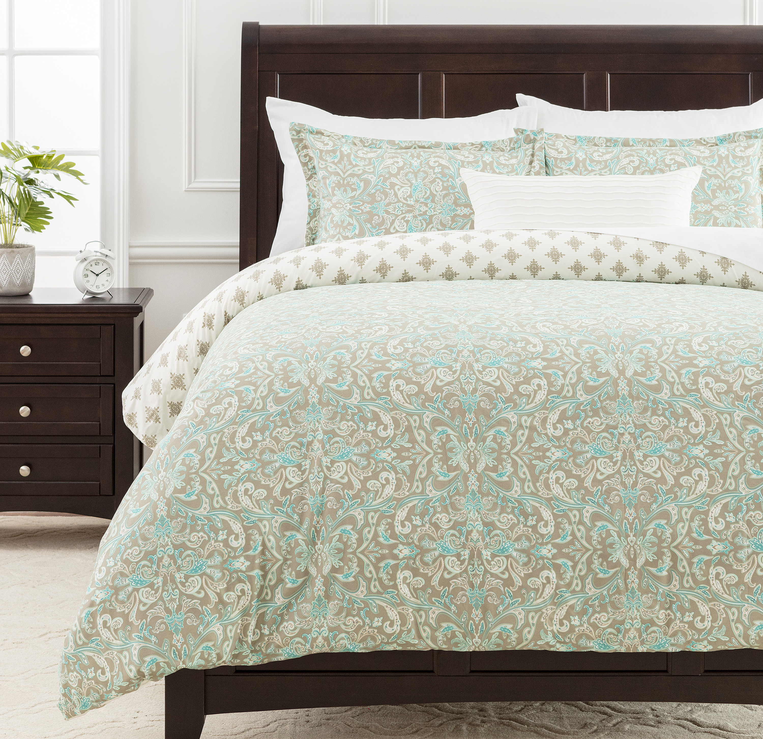 Chanasya Sage Green Paisley Damask Duvet Comforter Cover Bedding Set King Size - Vintage Style Elegant 3-Piece Set Lightweight Reversible Microfiber Printed Bedcover - Soft Breathable Stain Resistant
