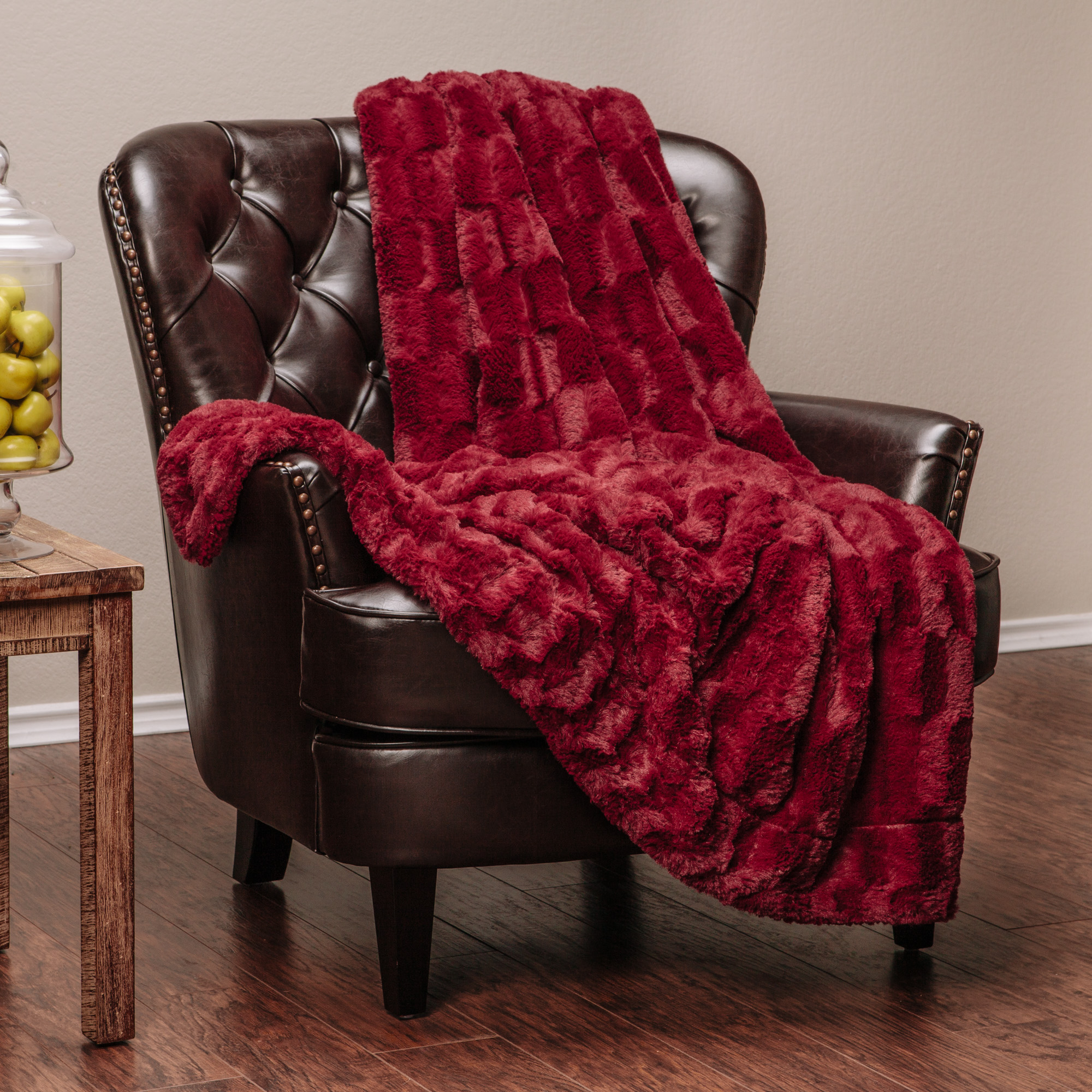 Chanasya Fuzzy Faux Fur Rectangular Embossed Throw Blanket - Super Soft and Warm Lightweight Reversible Sherpa for Couch, Home, Living Room, and Bedroom Decor (50x65 Inches) Maroon