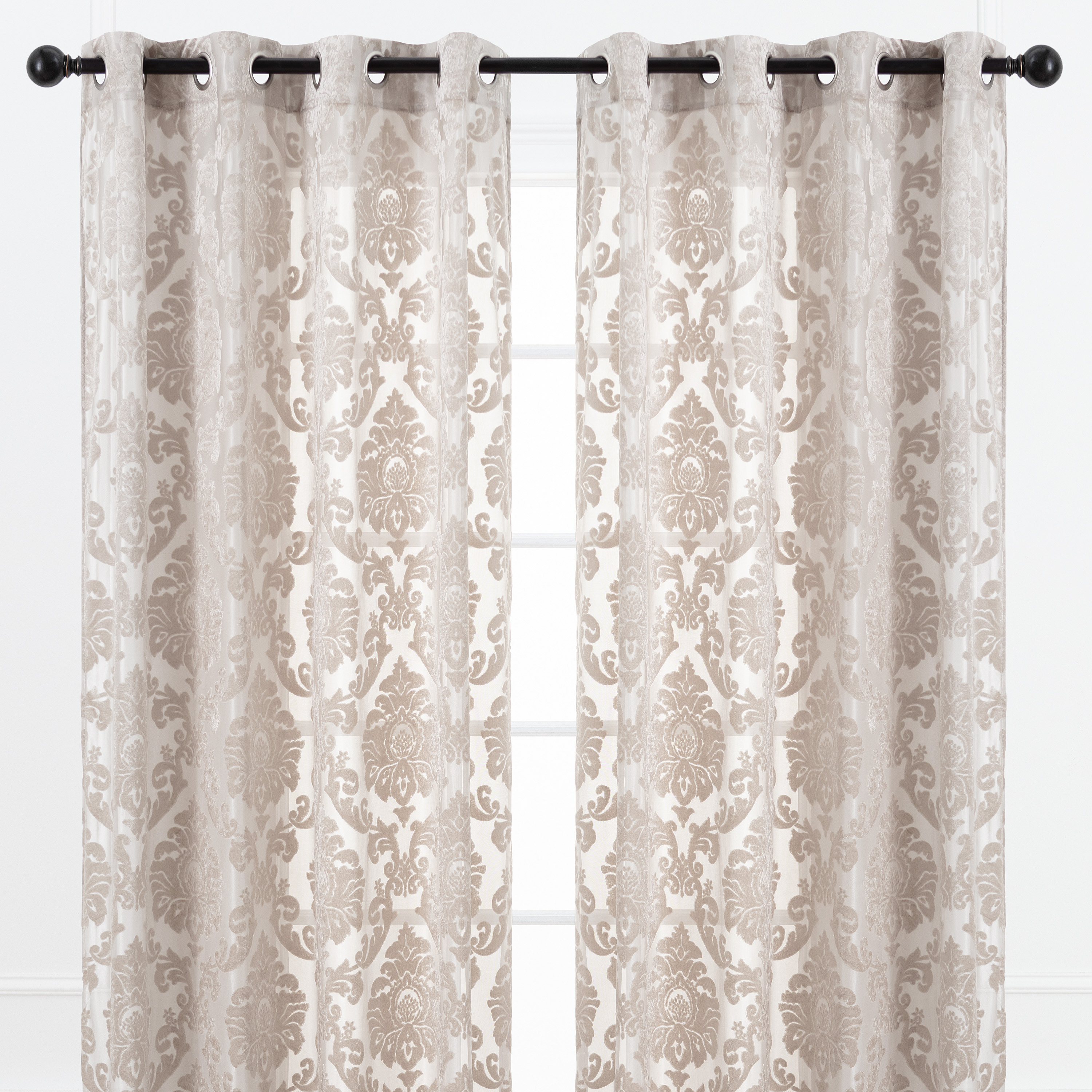Chanasya Taupe Velvet Sheer Damask Curtains - 96 Inch Panels - Classy Elegant Textured Vintage Grommet Curtain Light Filtering Drapes for Living Room Bedroom Kitchen - Light Filtering 2 Panel Set