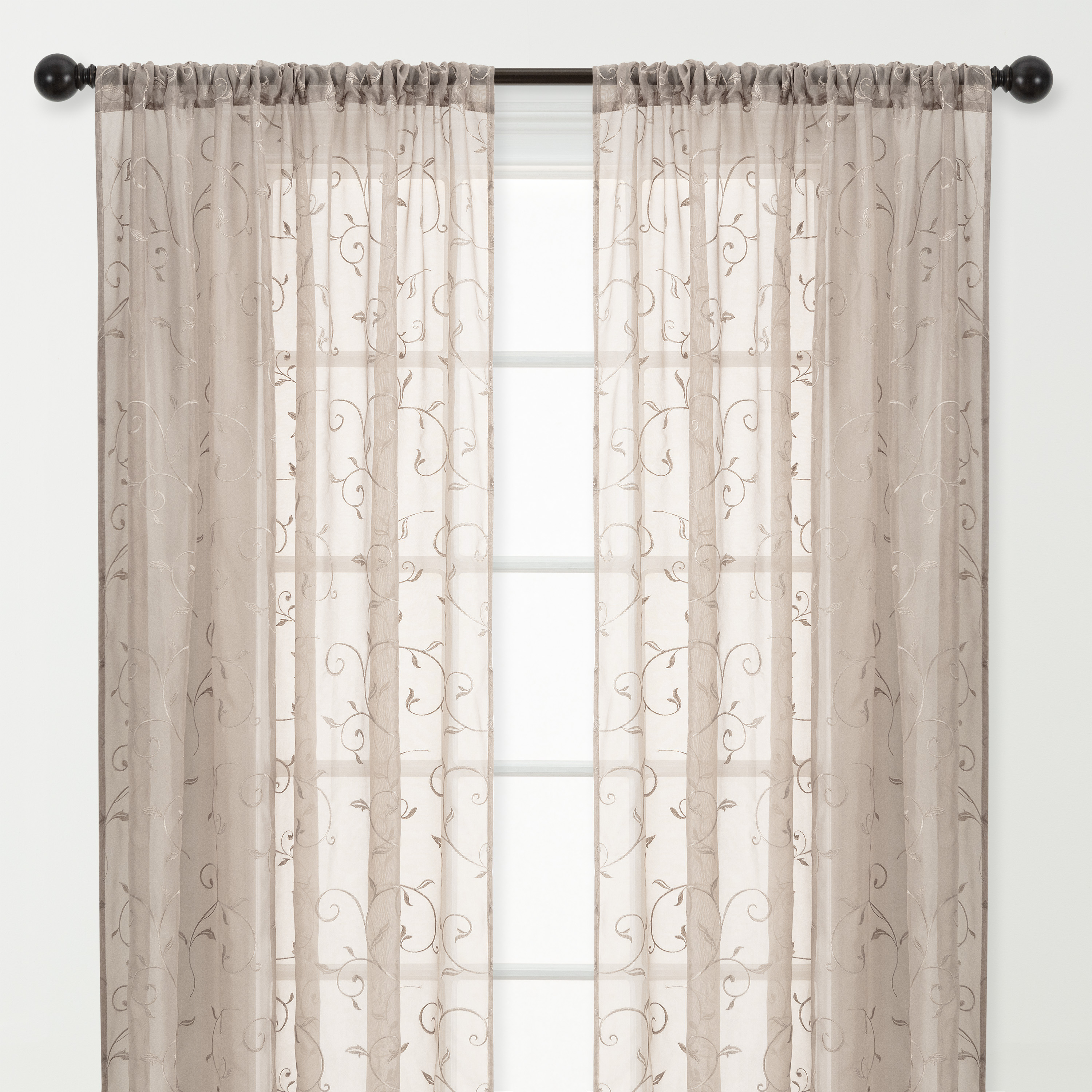 Chanasya Light Beige Sheer Curtains for Living Room - 84 Inch Panels - Embroidered Luxury Vine Patterned Voile Chic Sheer Curtain Panels for Bedroom Kitchen Dining Room - Light Filtering 2 Panel Set
