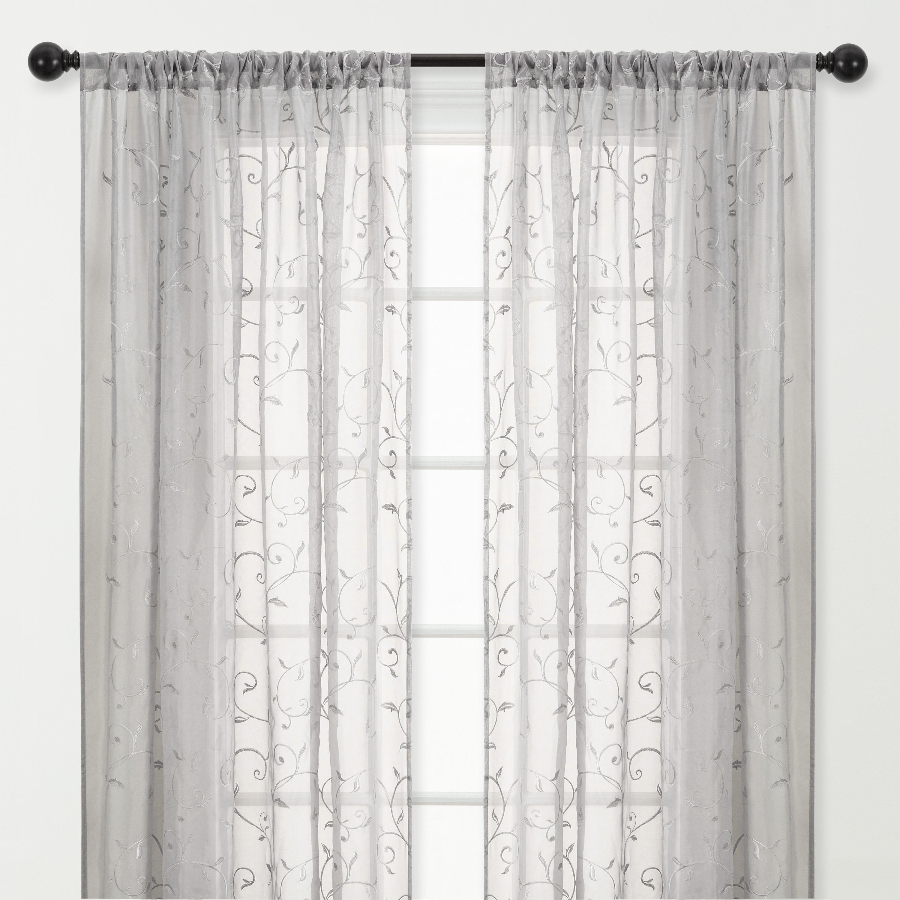 Chanasya Gray Charcoal Sheer Curtains for Living Room - 84 Inch Panels - Embroidered Luxury Vine Patterned Voile Chic Sheer Curtain Panels for Bedroom Kitchen Dining Room - Light Filtering 2 Panel Set