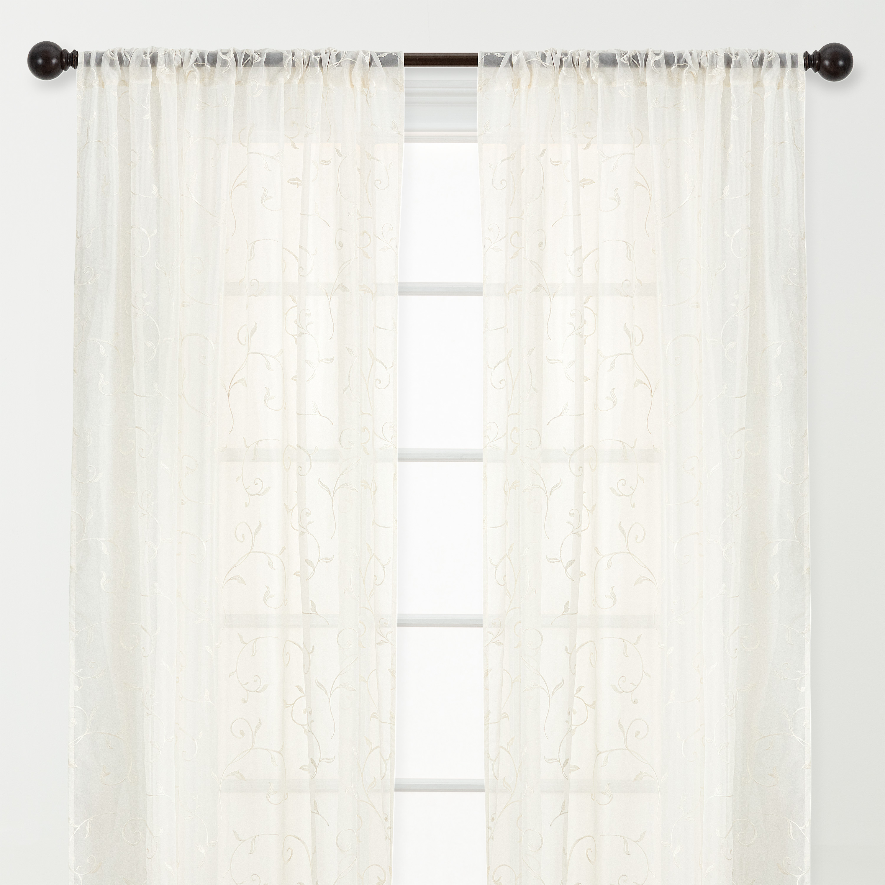 Chanasya White Ivory Sheer Curtains for Living Room - 63 Inch Panels - Embroidered Luxury Vine Patterned Voile Chic Sheer Curtain Panels for Bedroom Kitchen Dining Room - Light Filtering 2 Panel Set