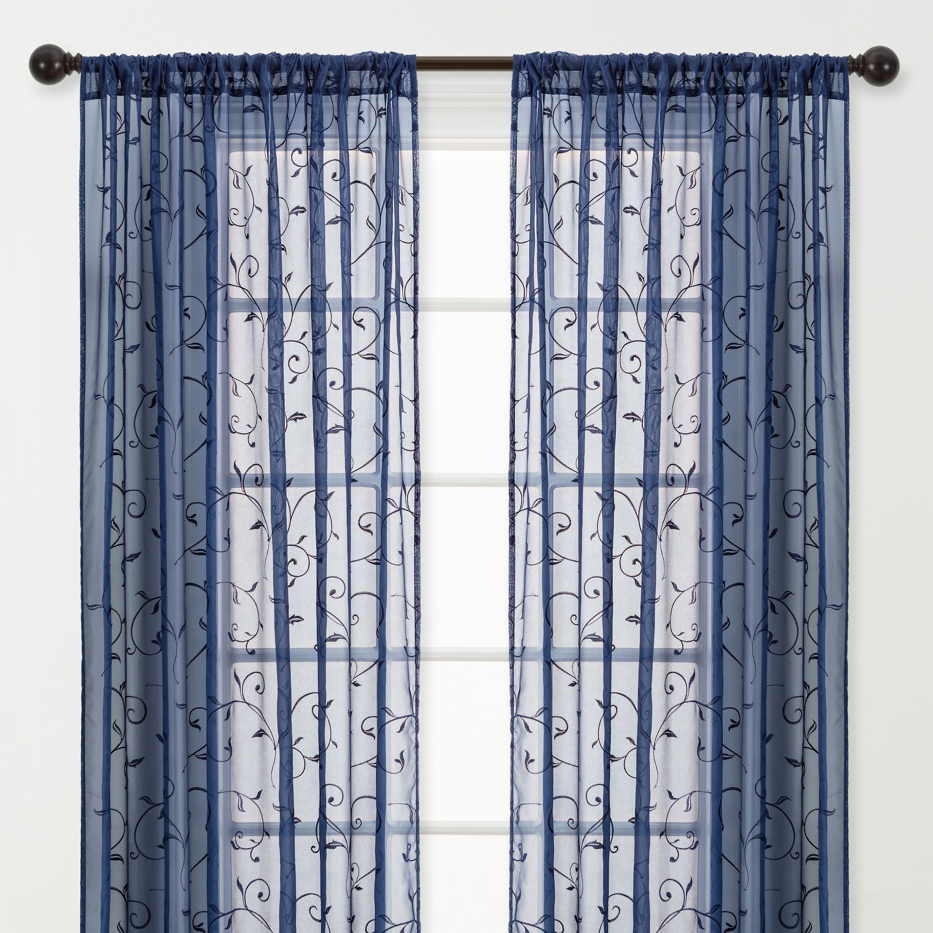 Chanasya Blue Navy Sheer Curtains for Living Room - 96 Inch Panels - Embroidered Luxury Vine Patterned Voile Chic Sheer Curtain Panels for Bedroom Kitchen Dining Room - Light Filtering 2 Panel Set