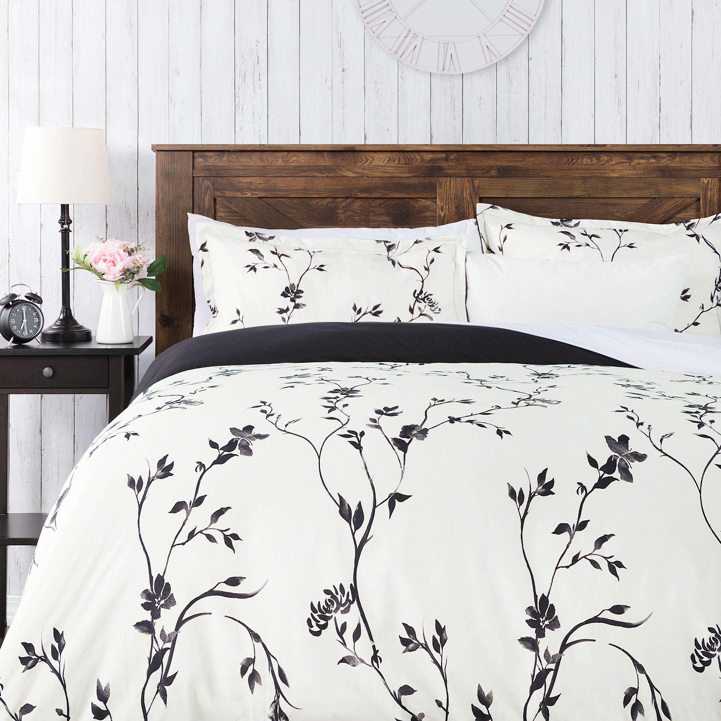 Chanasya Black Ivory Floral Duvet Comforter Cover Bedding Set Twin Size - Floral Print 2-Piece Set Lightweight Elegant Aesthetic Microfiber Bedcover - Soft Machine Wash Breathable Stain Resistant
