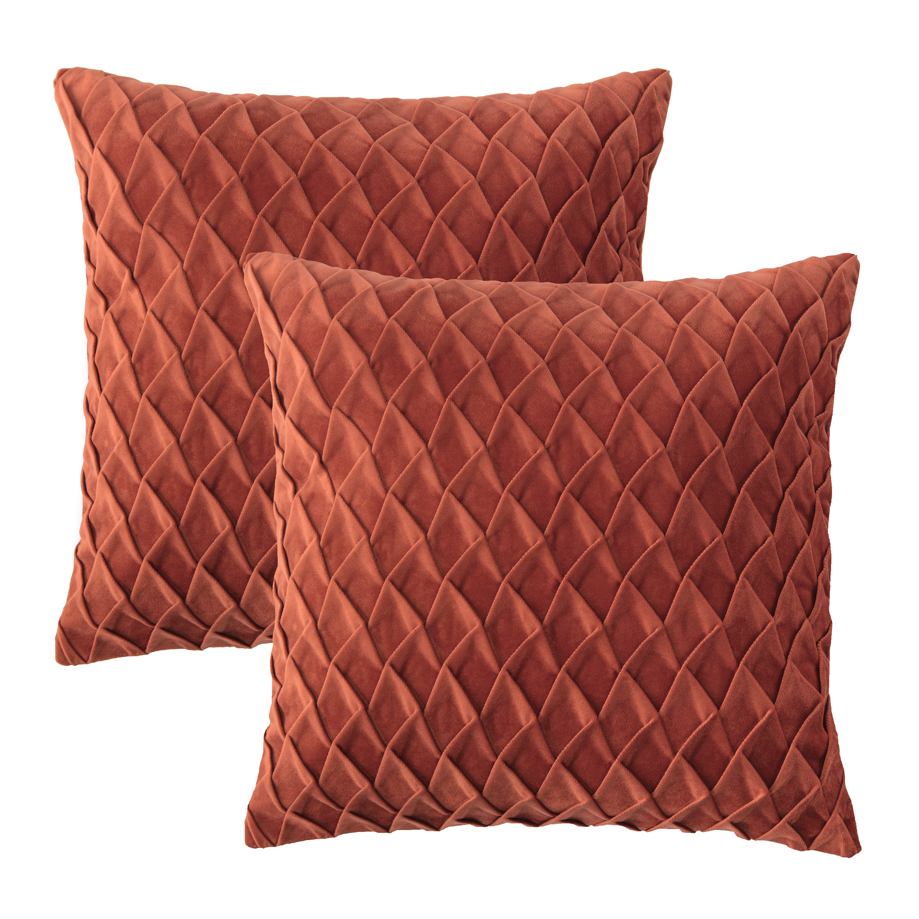 Chanasya Gem Textured Velvet Throw Pillow Cover - Bright and Colorful Super Soft Modern Decorative Home Decor for Sofa, Chair, and Bed (18x18 Inches) Rust 2 Piece Set