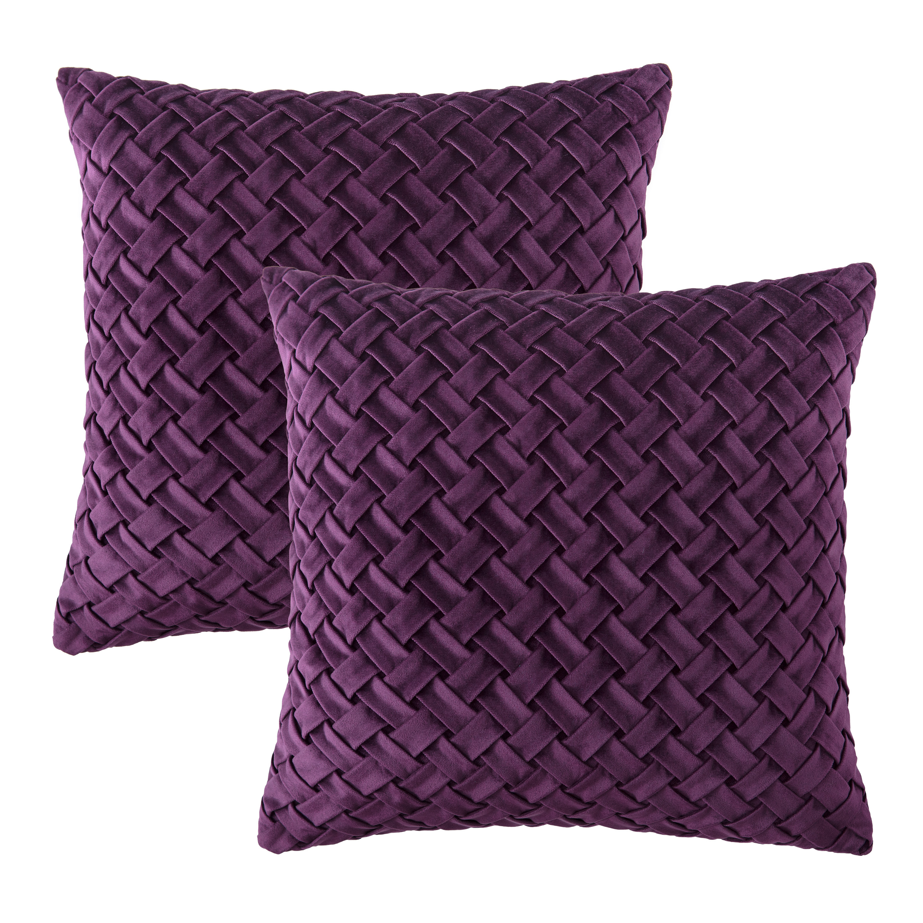 Chanasya Lattice Textured Velvet Throw Pillow Cover - Bright and Colorful Super Soft Modern Decorative Home Decor for Sofa, Chair, and Bed (18x18 Inches) Plum 2 Piece Set