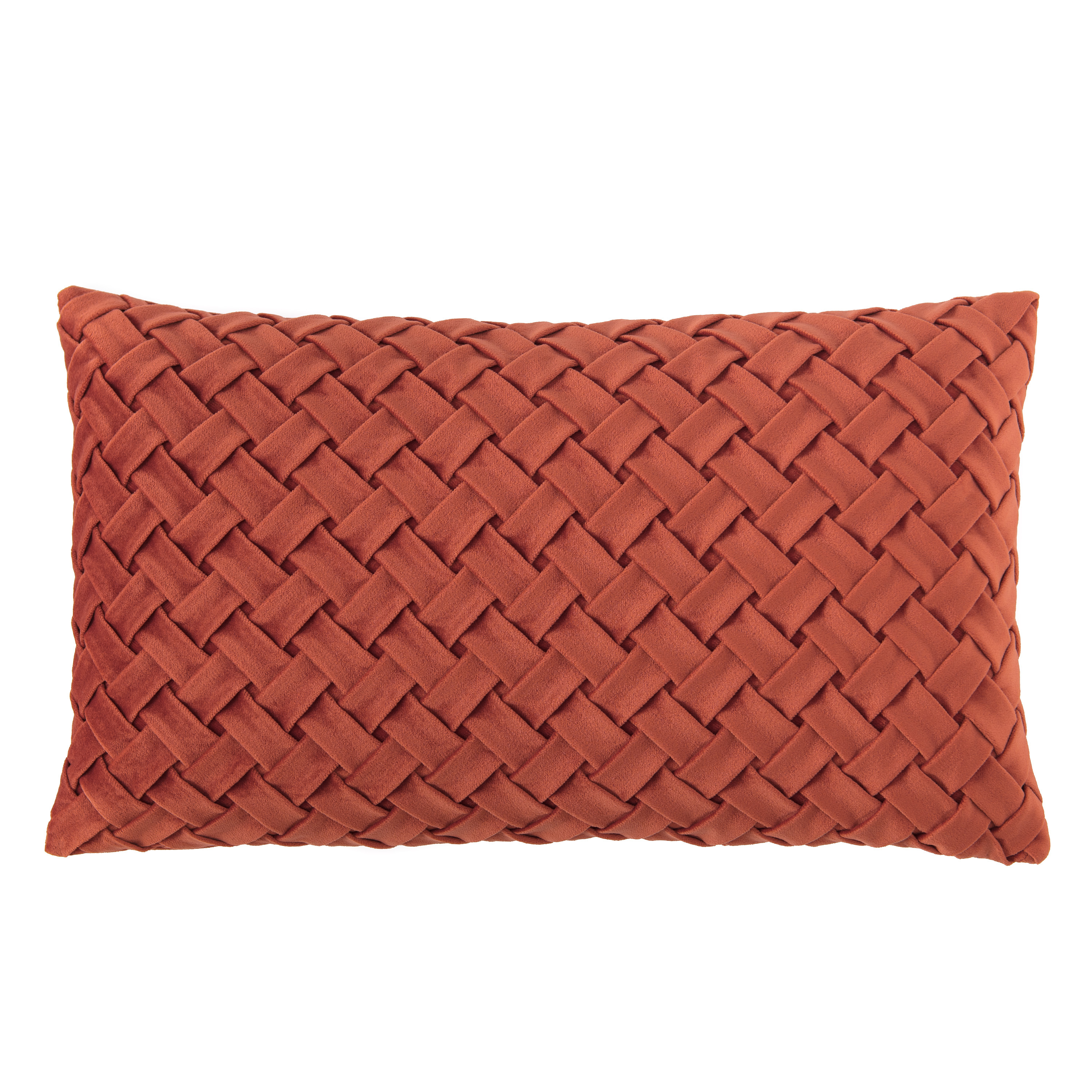 Chanasya Single Lattice Textured Velvet Lumbar Throw Pillow Cover - Bright and Colorful Super Soft Modern Decorative Home Decor for Sofa, Chair, and Bed (12x20 Inches) Rust