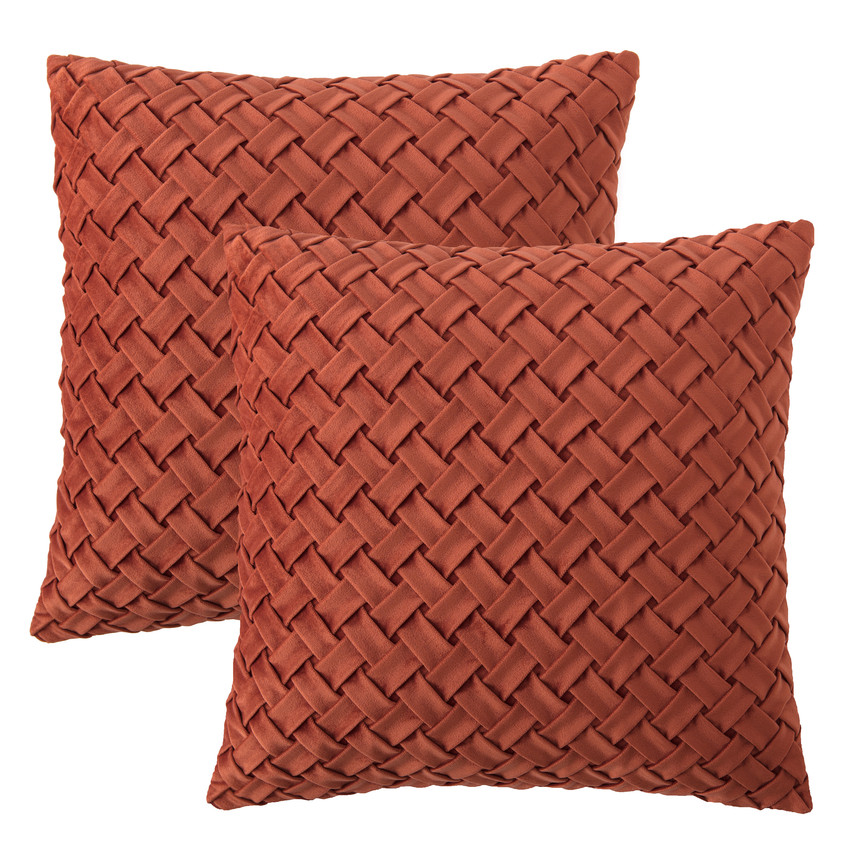 Chanasya Lattice Textured Velvet Throw Pillow Cover - Bright and Colorful Super Soft Modern Decorative Home Decor for Sofa, Chair, and Bed (18x18 Inches) Rust 2 Piece Set