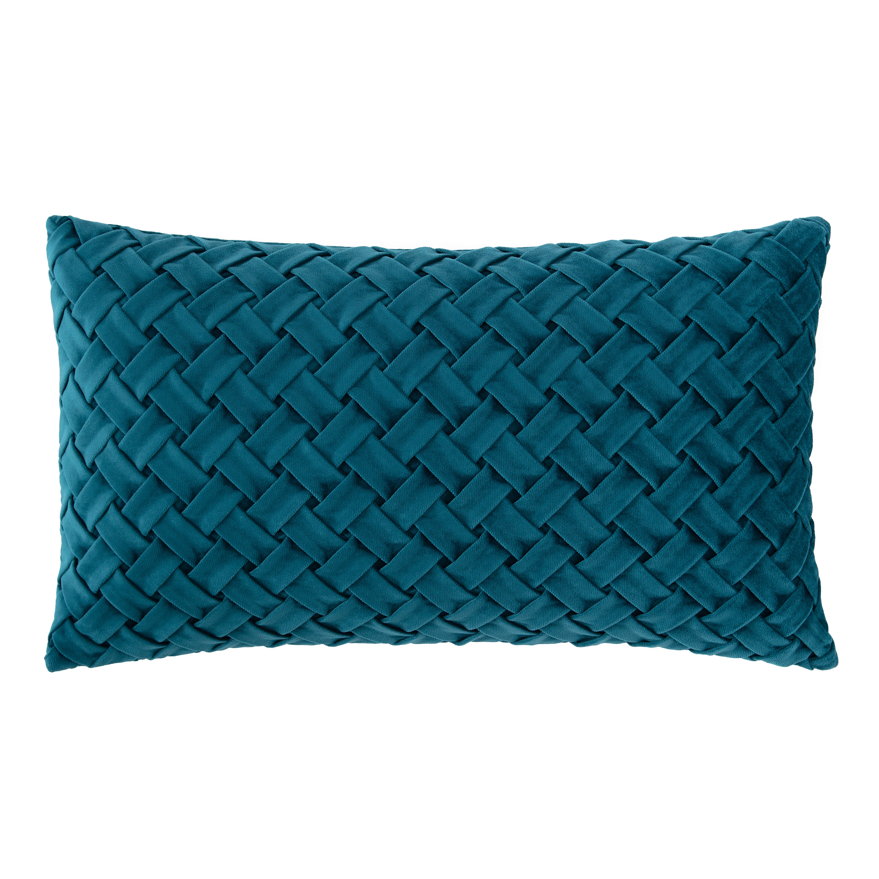 Chanasya Lattice Textured Velvet Lumbar Throw Pillow Cover - Bright and Colorful Super Soft Modern Decorative Home Decor for Sofa, Chair, and Bed (12x20 Inches) Teal