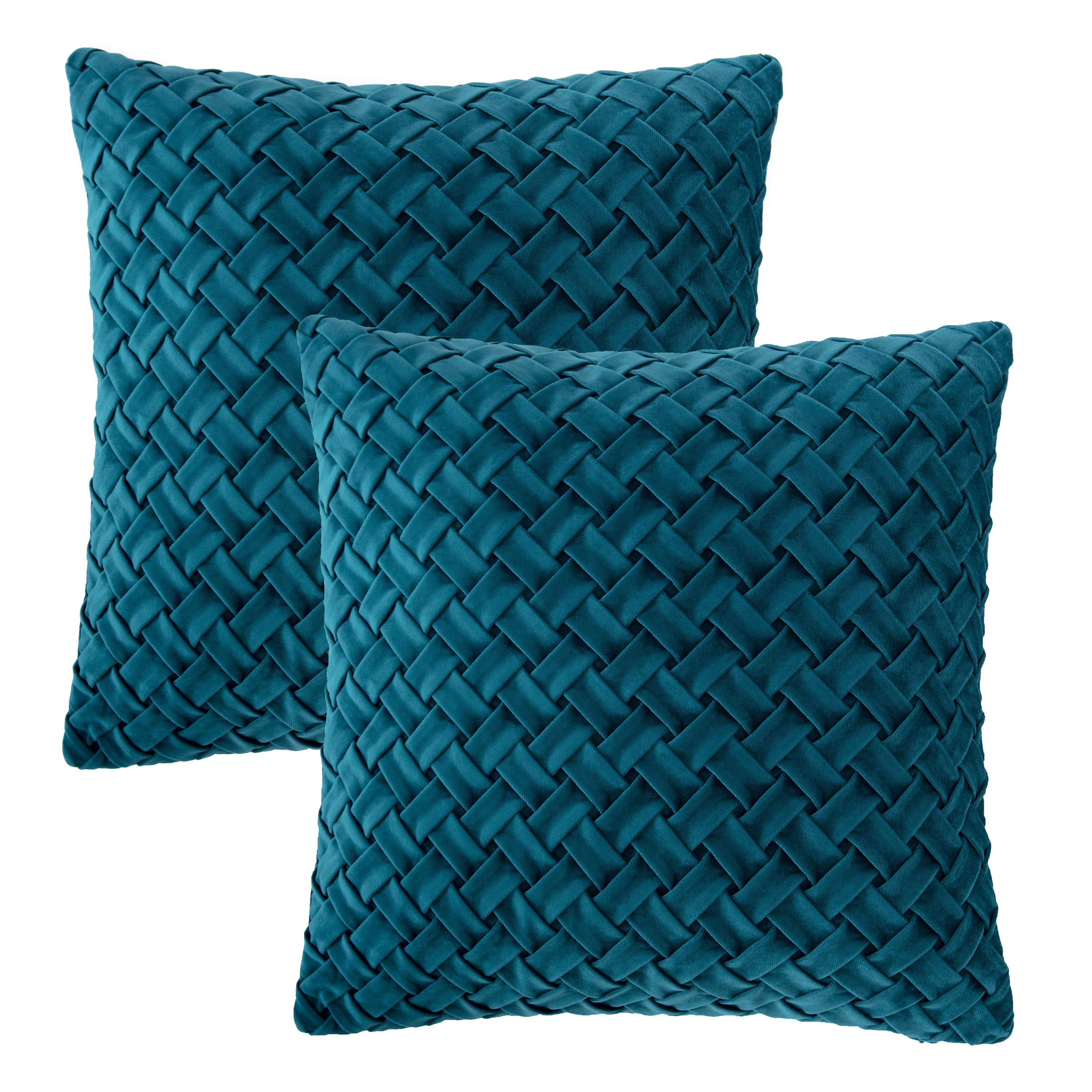 Chanasya Lattice Textured Velvet Throw Pillow Cover - Bright and Colorful Super Soft Modern Decorative Home Decor for Sofa, Chair, and Bed (18x18 Inches) Teal 2 Piece Set