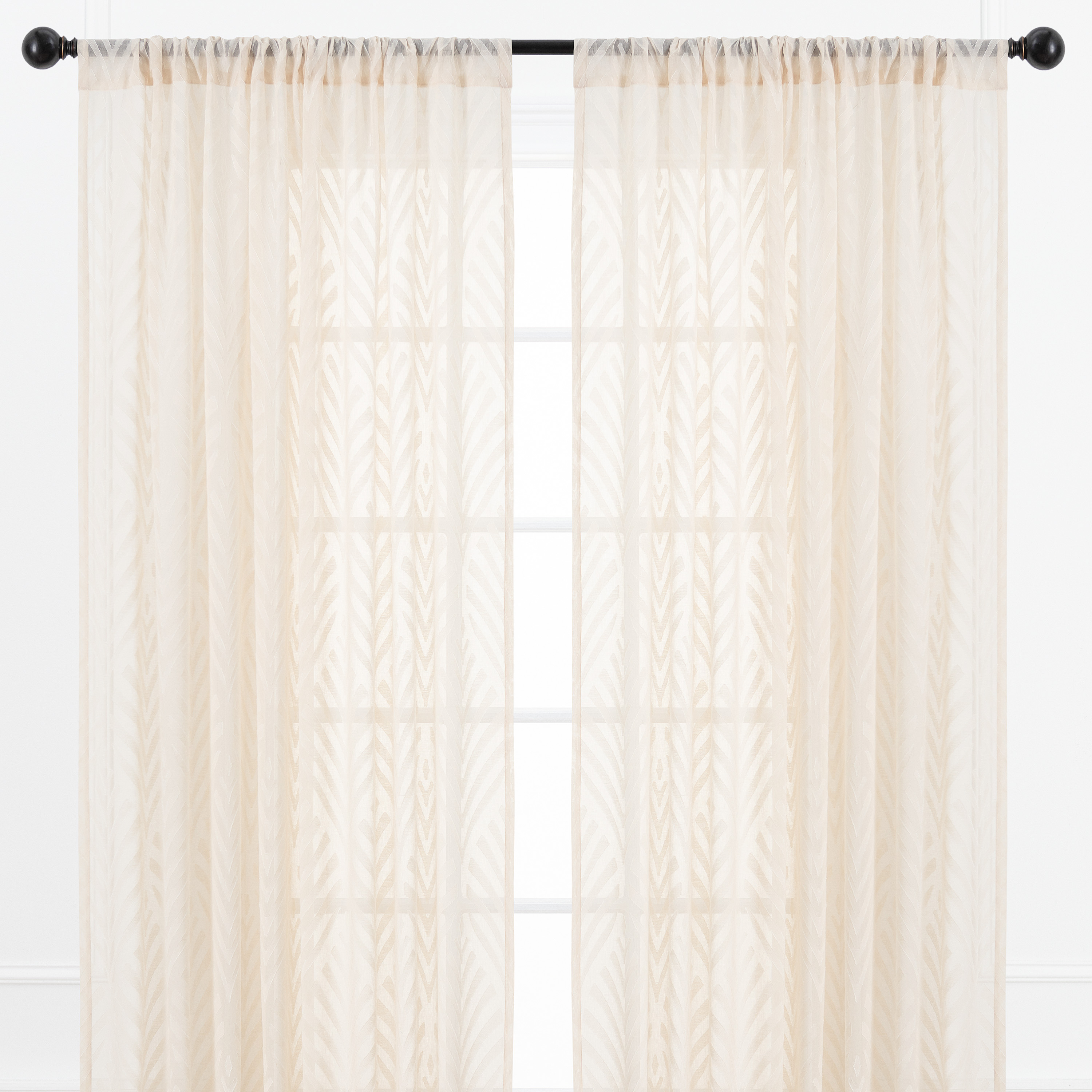 Chanasya Beige Sheer Curtains - Leaf Textured Voile Curtain for Living Room Bedroom Kitchen Windows - Light Filtering Botanical Decor Window Drapes with Rod Pocket - 63 Inches Long - 2 Panel Set