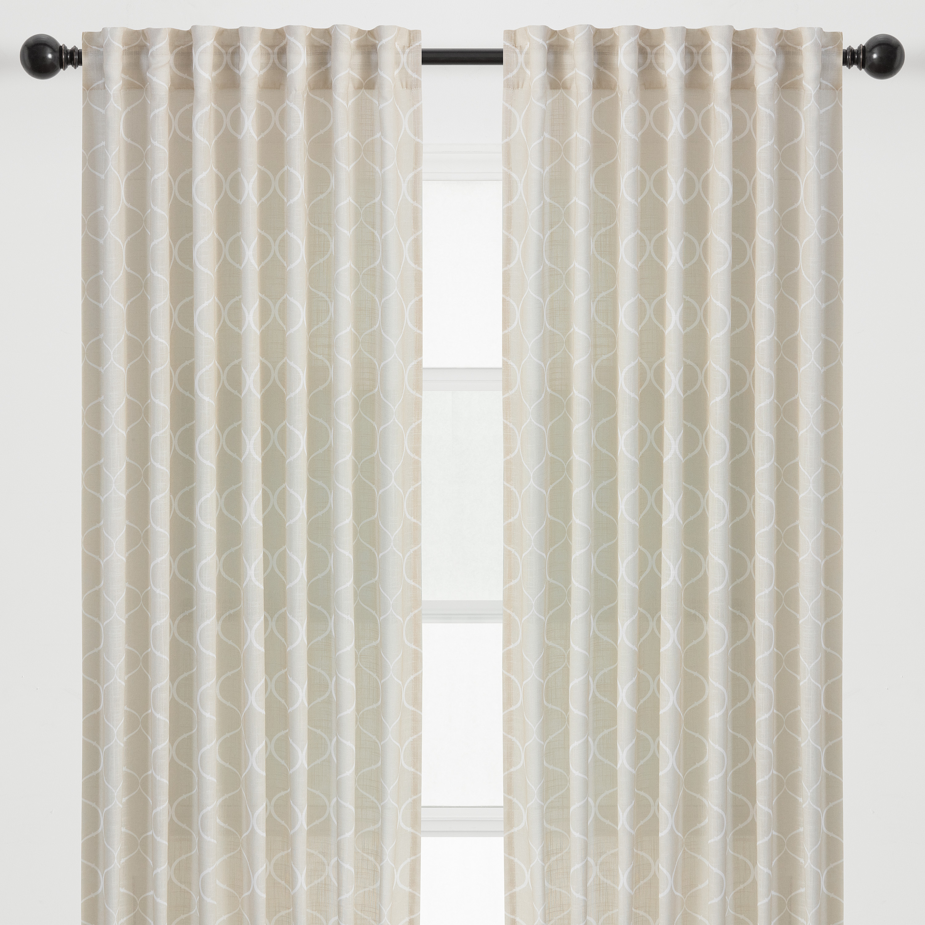 Chanasya 2-Panel Ogee Geometric Soft Textured Light Filtering Curtain Panels - 3-in-1 Back Tab Rod Pocket Ring Tab - Semi Sheer Window Curtains for Living Room Bedroom Kitchen - 52 x 84 Inches - Beige