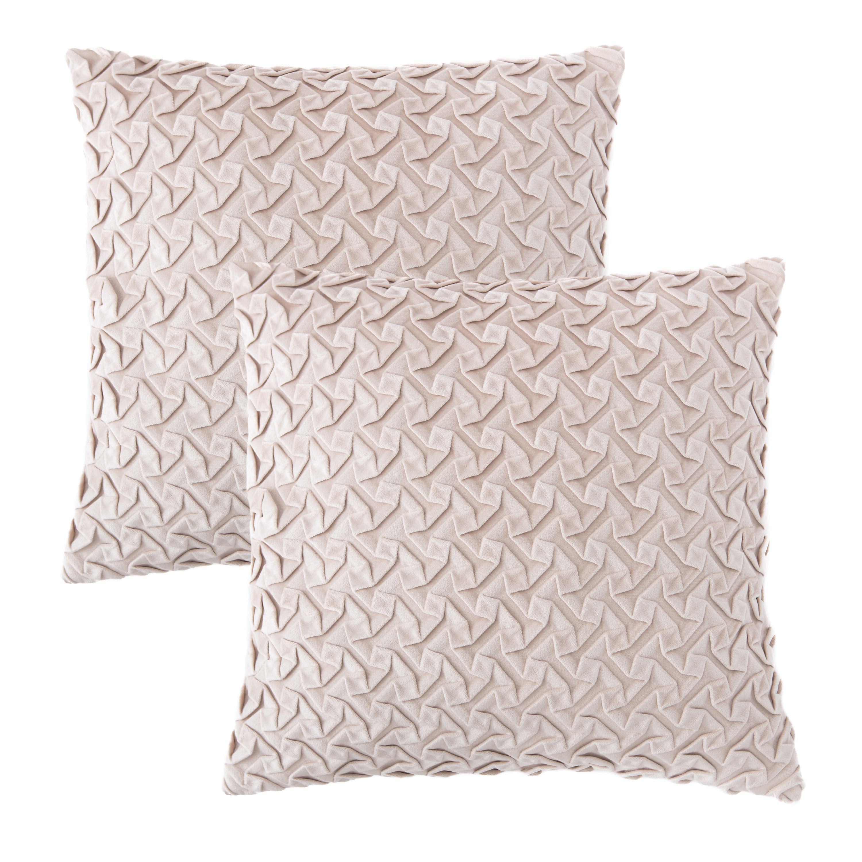 Chanasya Origami Textured Velvet Throw Pillow Cover - Bright and Colorful Super Soft Modern Decorative Home Decor for Sofa, Chair, and Bed (18x18 Inches) Off White 2 Piece Set