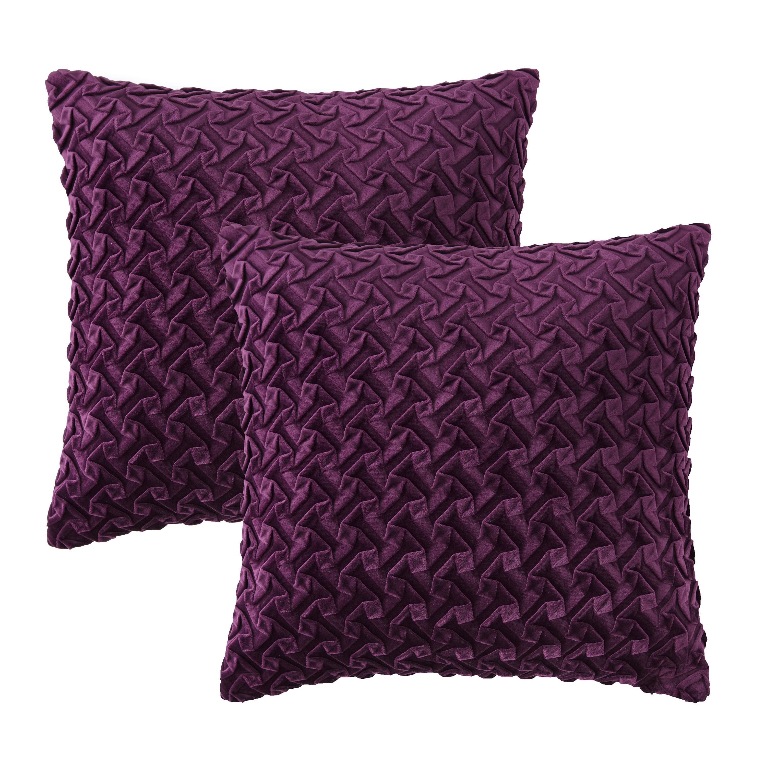 Chanasya Origami Textured Velvet Throw Pillow Cover - Bright and Colorful Super Soft Modern Decorative Home Decor for Sofa, Chair, and Bed (18x18 Inches) Plum 2 Piece Set