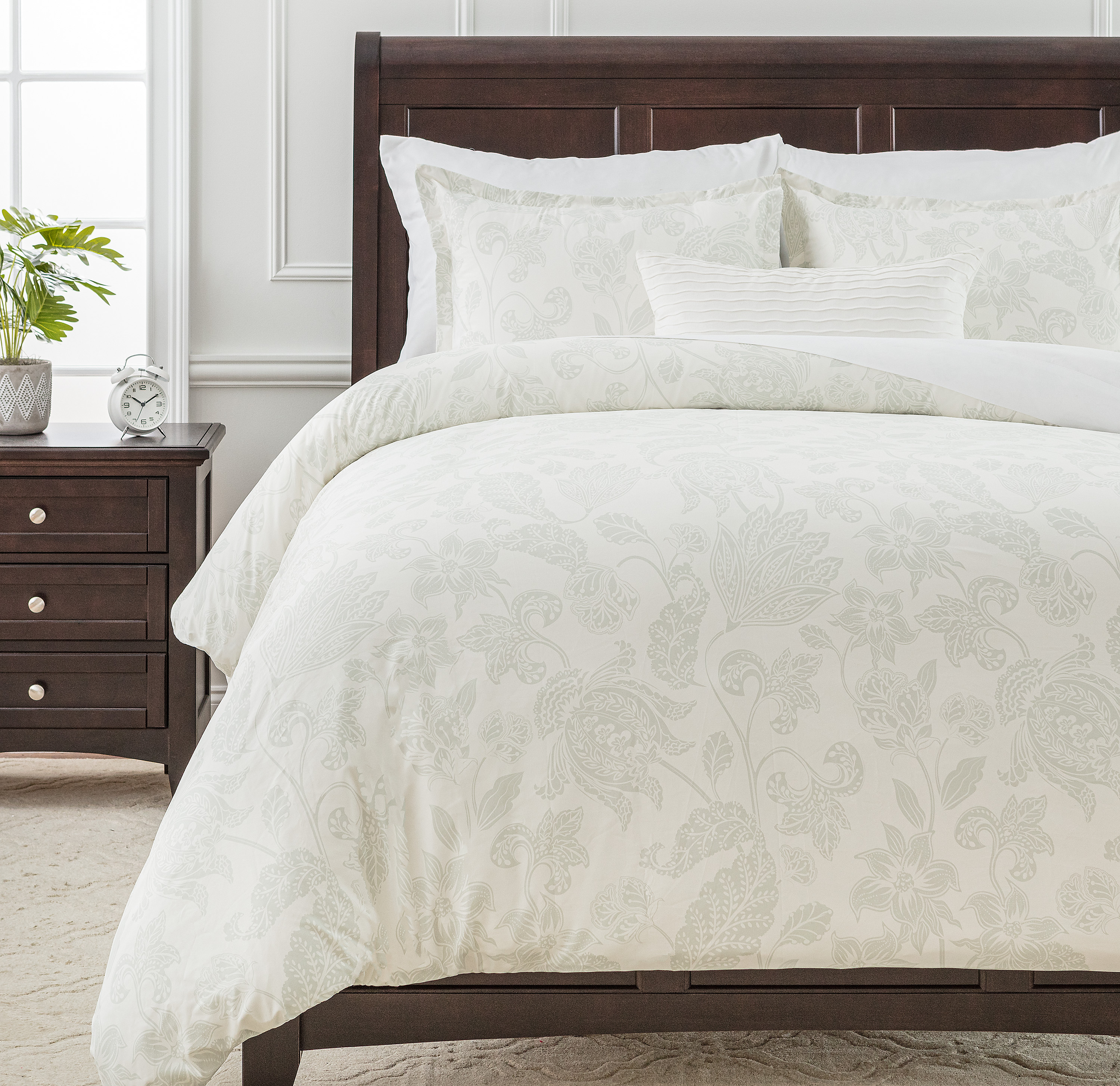 Chanasya Floral Sage Green Paisley Duvet Comforter Cover Bedding Set Queen Size - Elegant 3-Piece Set Floral Bohemian Botanical Printed Microfiber Bedcover - Ultra Soft Lightweight Breathable
