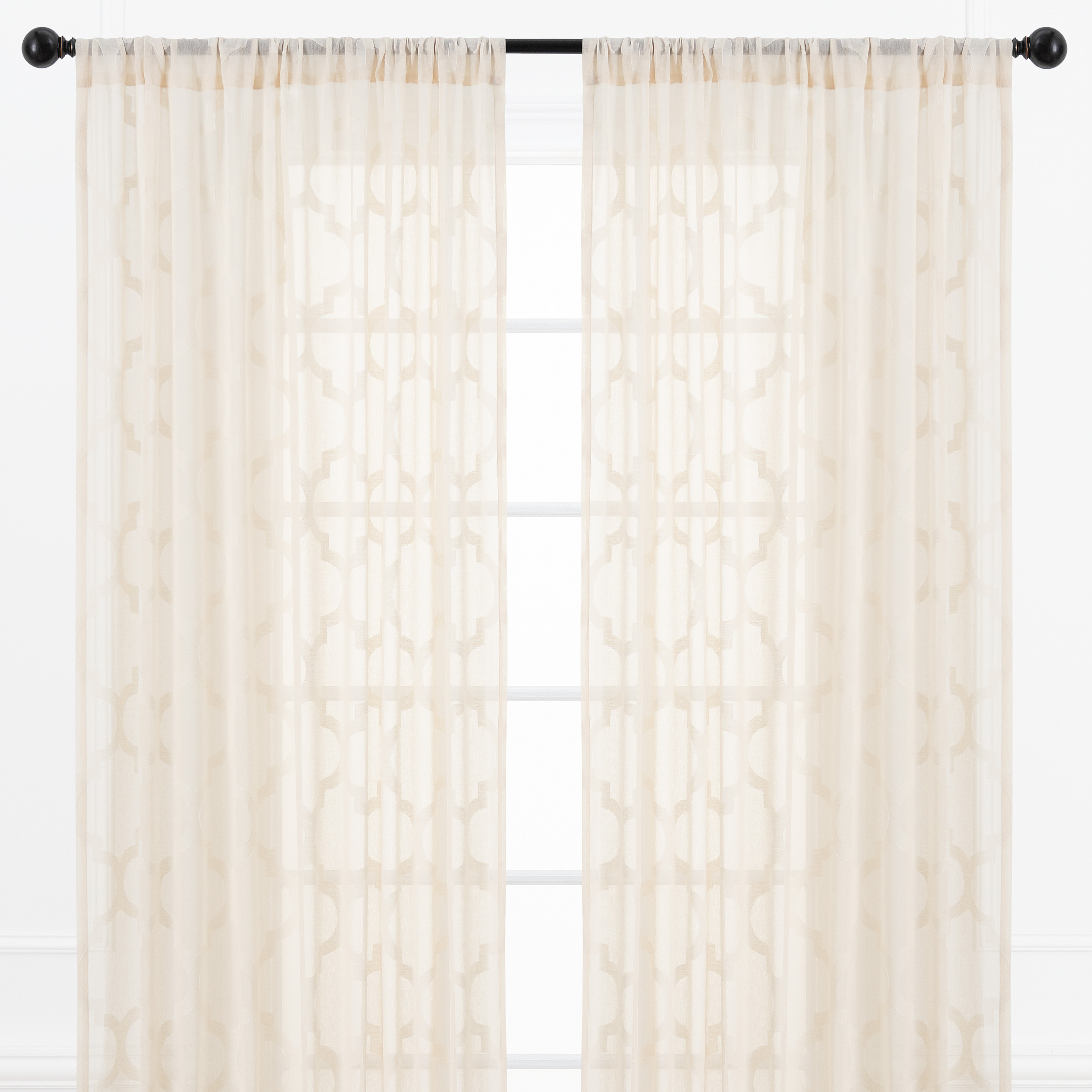 Chanasya Beige Sheer Curtains - Quatrefoil Textured Voile Curtain for Living Room Bedroom Kitchen Windows - Light Filtering Geometric Window Drapes with Rod Pocket - 63 Inches Long - 2-Panel Set