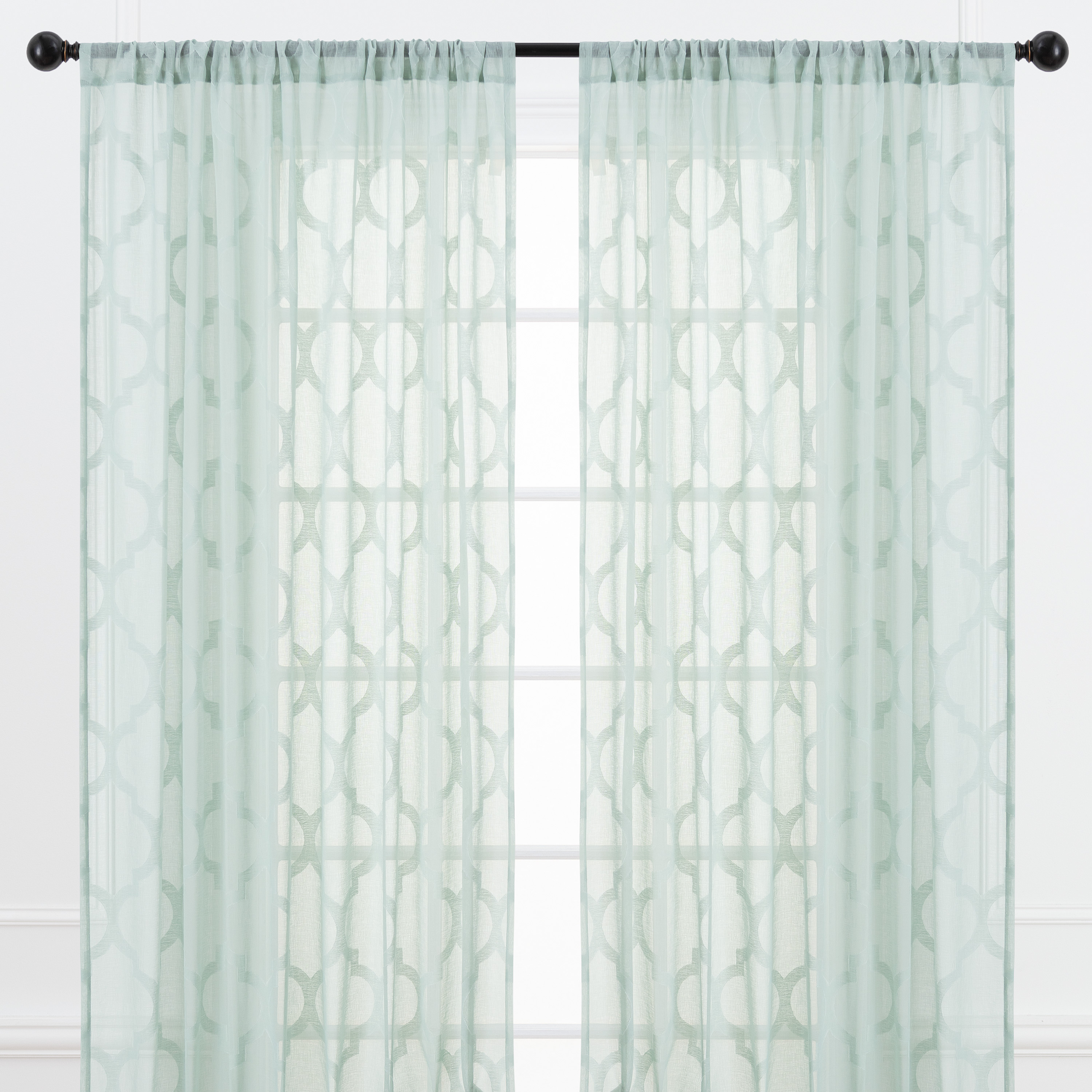 Chanasya Sage Green Sheer Curtains - Quatrefoil Textured Voile Curtain for Living Room Bedroom Kitchen Windows - Light Filtering Geometric Window Drapes with Rod Pocket - 96 Inches Long - 2-Panel Set