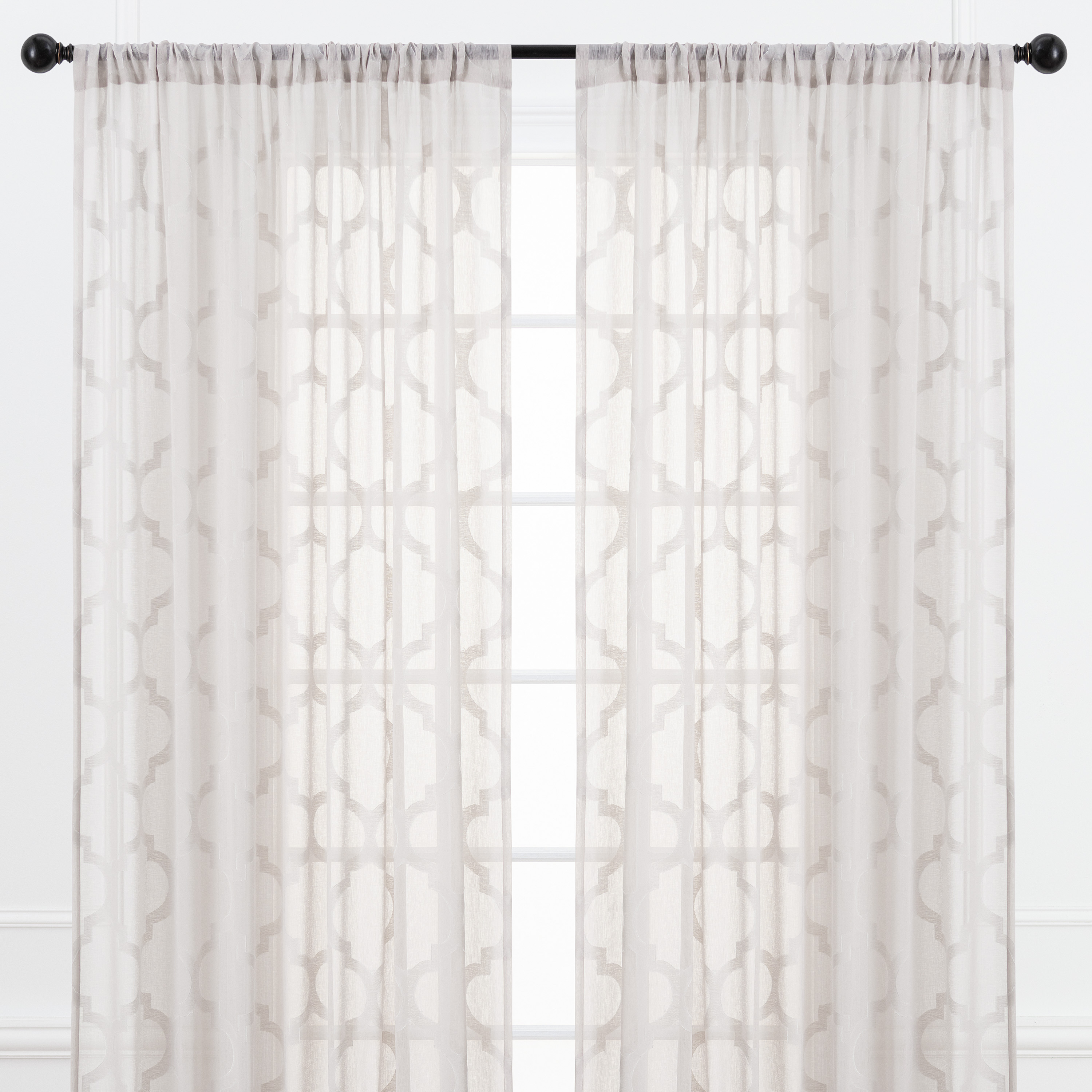 Chanasya Taupe Sheer Curtains - Quatrefoil Textured Voile Curtain for Living Room Bedroom Kitchen Windows - Light Filtering Geometric Window Drapes with Rod Pocket - 108 Inches Long - 2-Panel Set