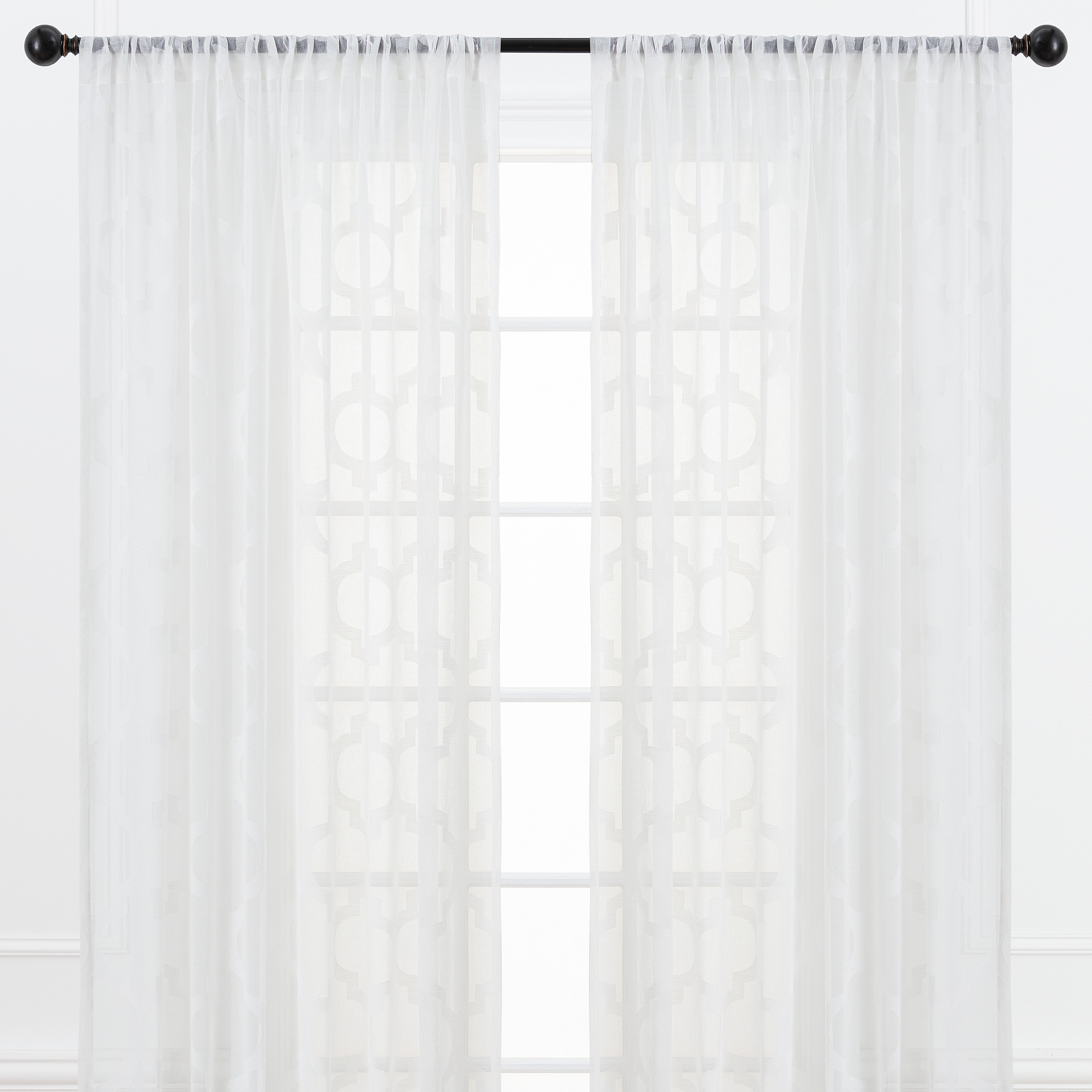 Chanasya White Sheer Curtains - Quatrefoil Textured Voile Curtain for Living Room Bedroom Kitchen Windows - Light Filtering Geometric Window Drapes with Rod Pocket - 63 Inches Long - 2-Panel Set