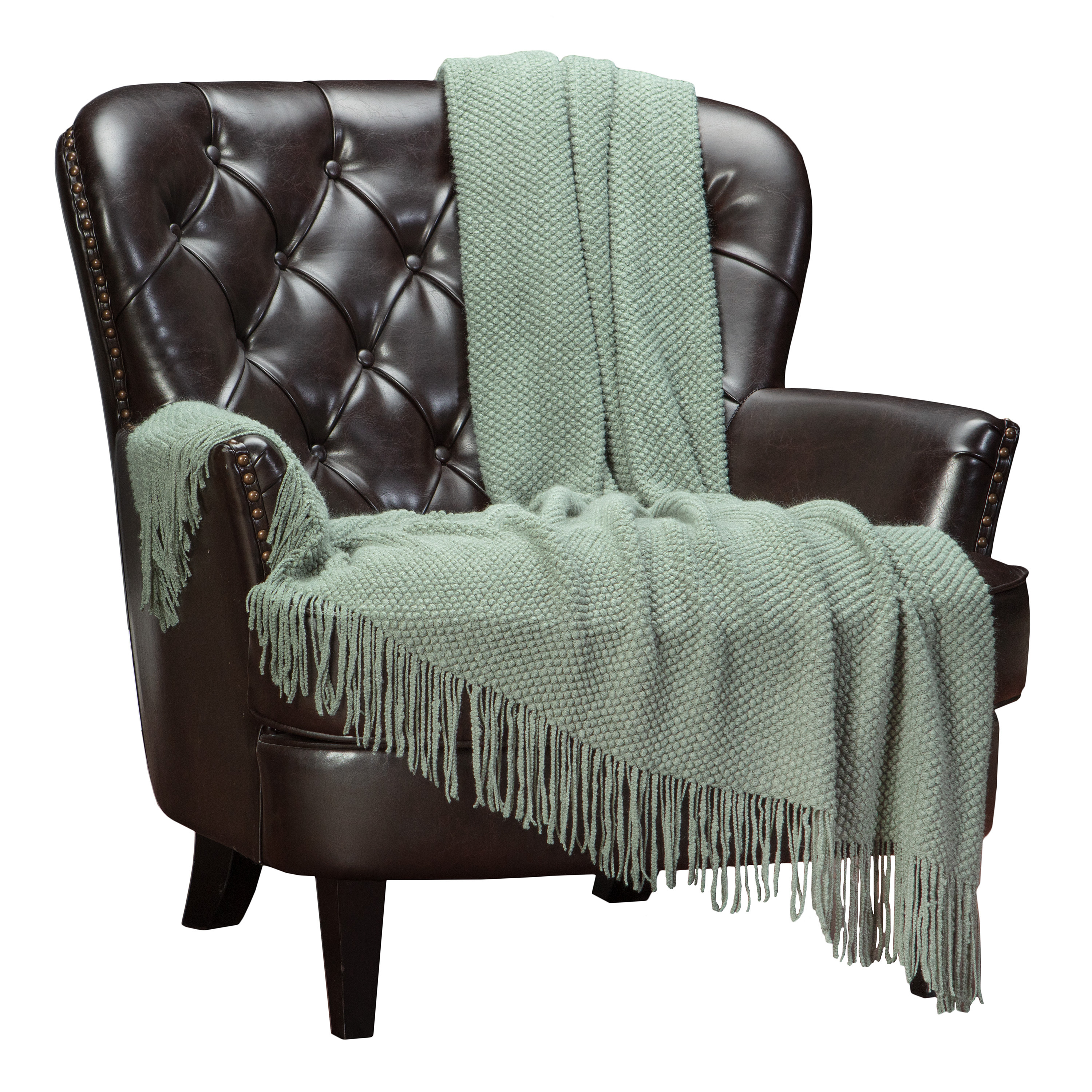 Chanasya Textured Knitted Sage Green Throw Blanket With Tassels - Soft Acrylic Bohemian Farmhouse Chic Accent Throw - Decorative for Sofa Chair Couch Bed Living Room (50x65 Inch) Boho Tan Sage Blanket