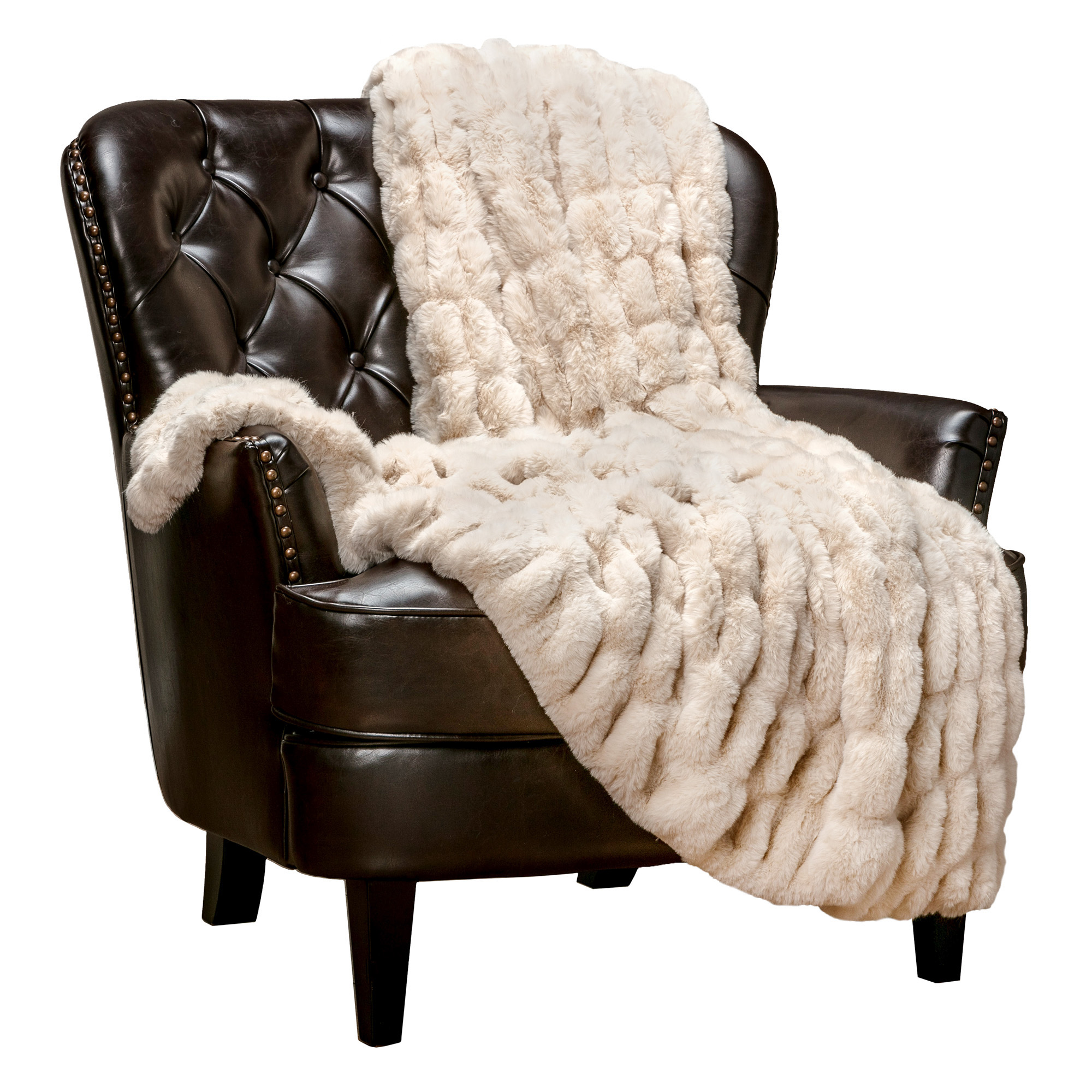 Chanasya Ruched Luxurious Soft Faux Fur Throw Blanket - Fuzzy Plush and Elegant with Reversible Mink Blanket for Sofa Chair Couch Living Room Birthday Gift and Home Decor (50x65 Inches) Off White