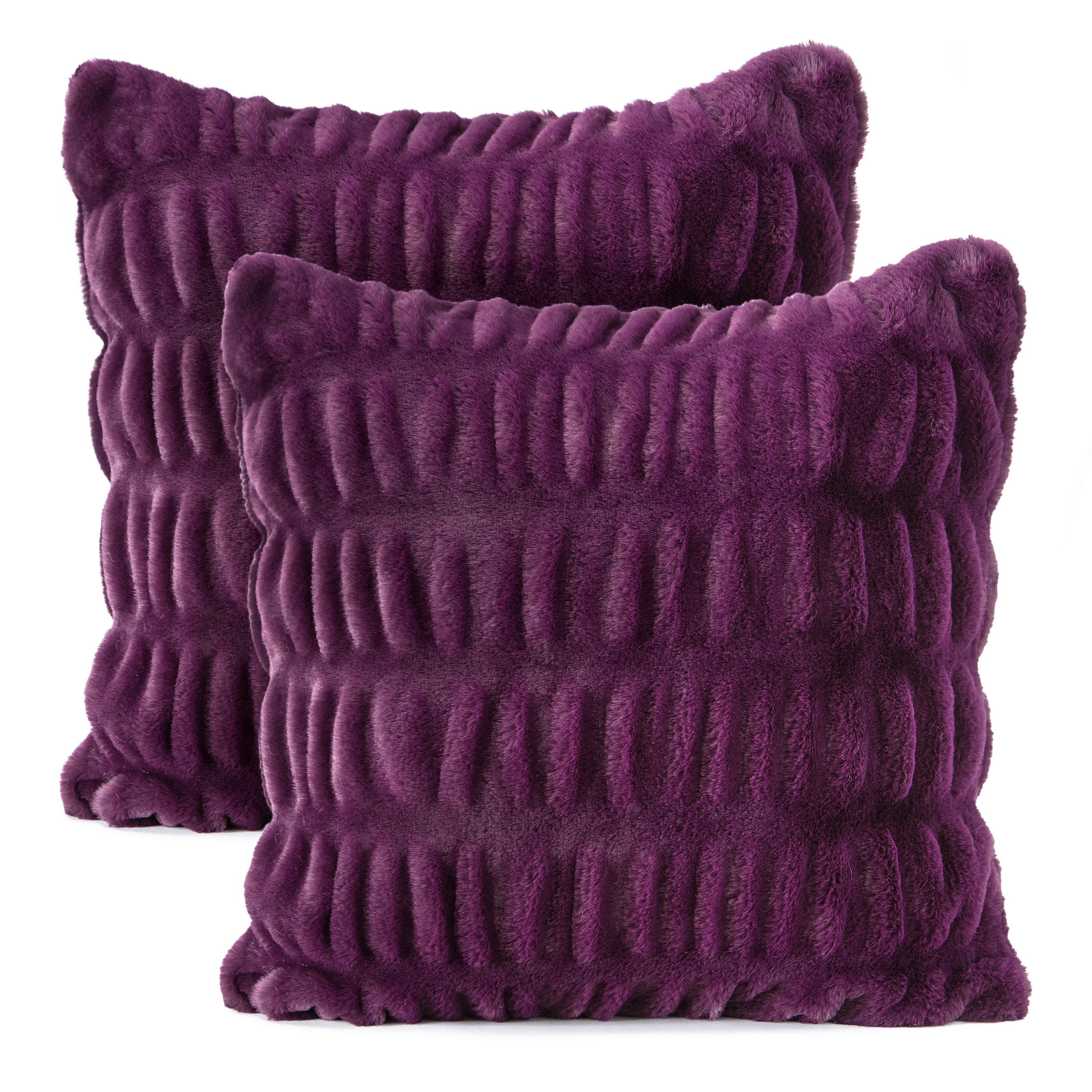 Chanasya Ruched Super Soft Faux Fur Throw Pillow Cover 2 Piece Set - Fuzzy Plush & Elegant Double Sided Faux Fur Throw Pillow for Sofa Chair Couch Bedroom Gift and Home Decor (18x18 Inches) Aubergine