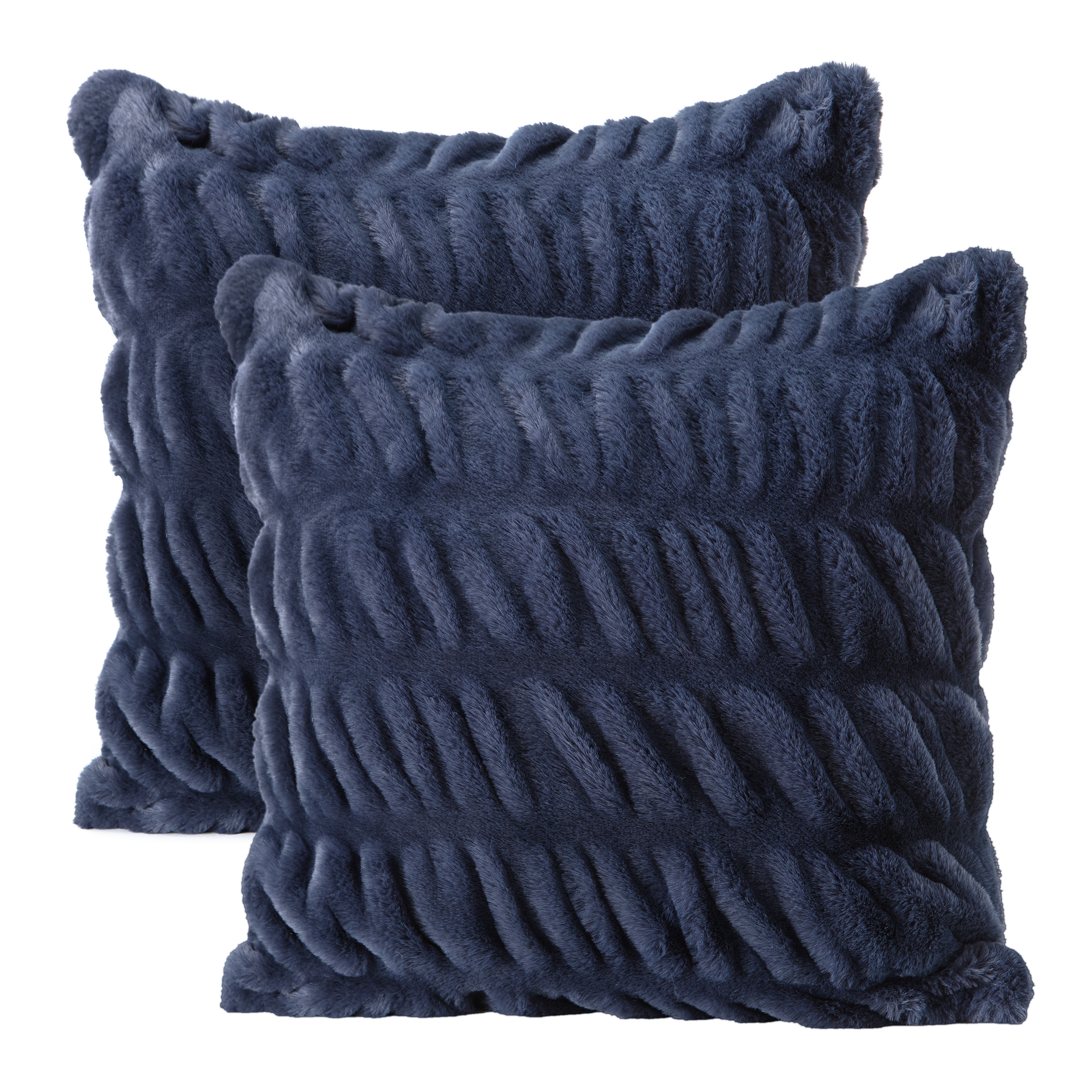 Chanasya Ruched Super Soft Faux Fur Throw Pillow Cover 2 Piece Set - Fuzzy Plush and Elegant Double Sided Faux Fur Throw Pillow for Chair Couch Bedroom Gift Home Decor (18x18 Inches) Blue Chaorcoal
