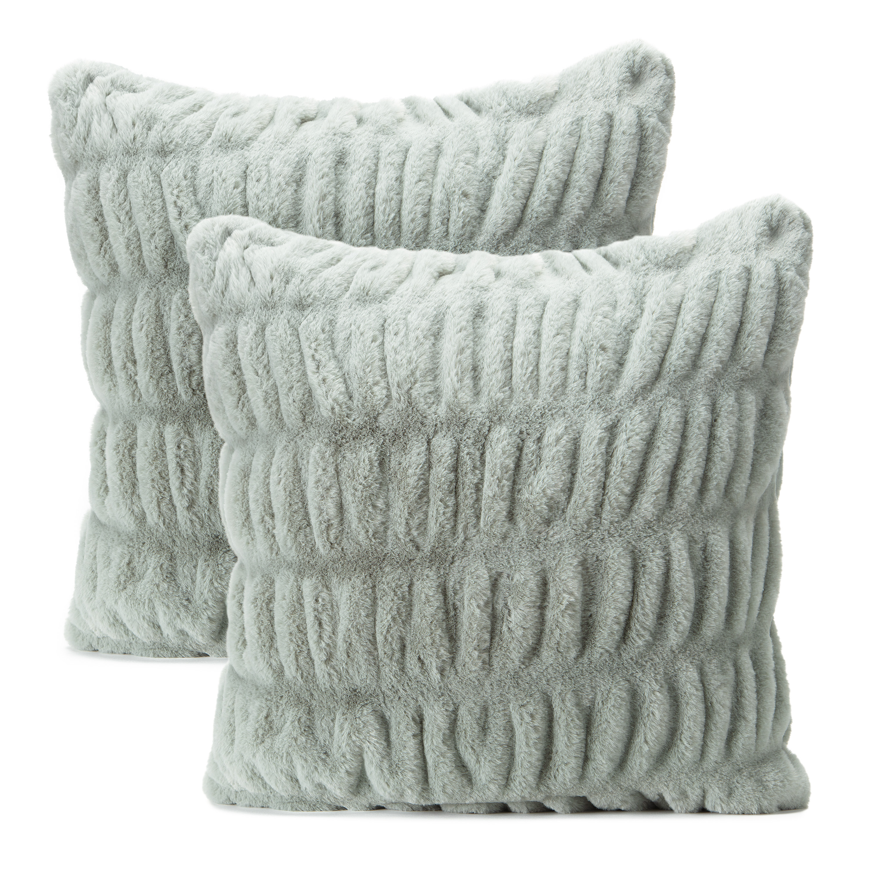 Chanasya Ruched Super Soft Faux Fur Throw Pillow Cover 2 Piece Set - Fuzzy Plush and Elegant Double Sided Faux Fur Throw Pillow for Sofa Chair Couch Bedroom Gift and Home Decor (18x18 Inches) Tan Sage